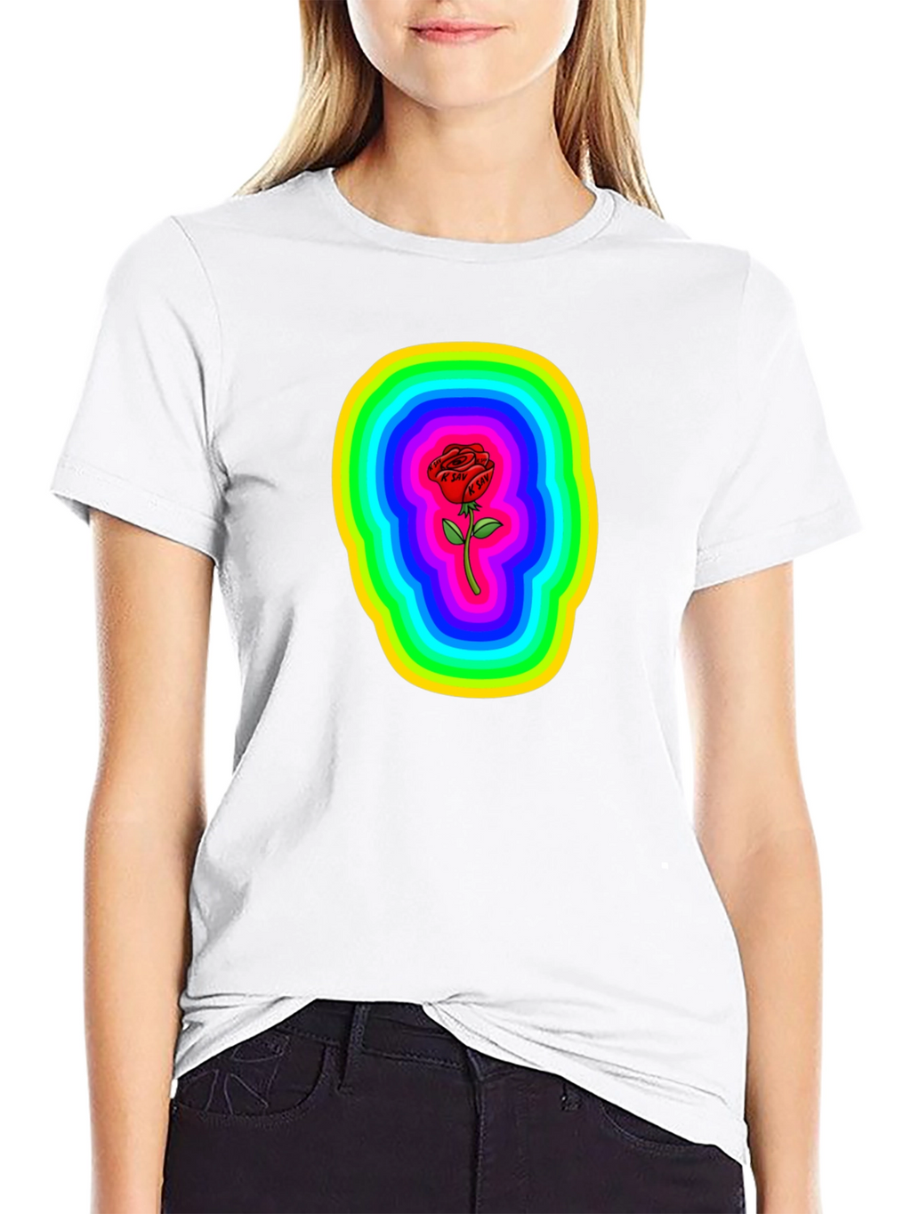 Rainbow Rose Graphic Black T-Shirt