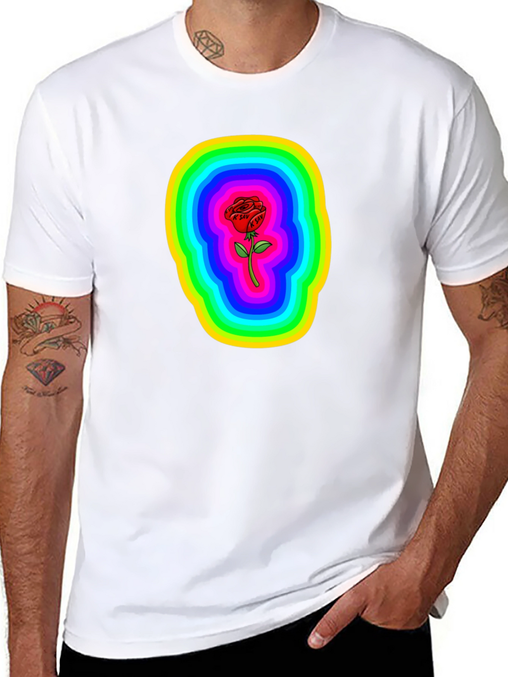 Rainbow Rose Graphic Black T-Shirt