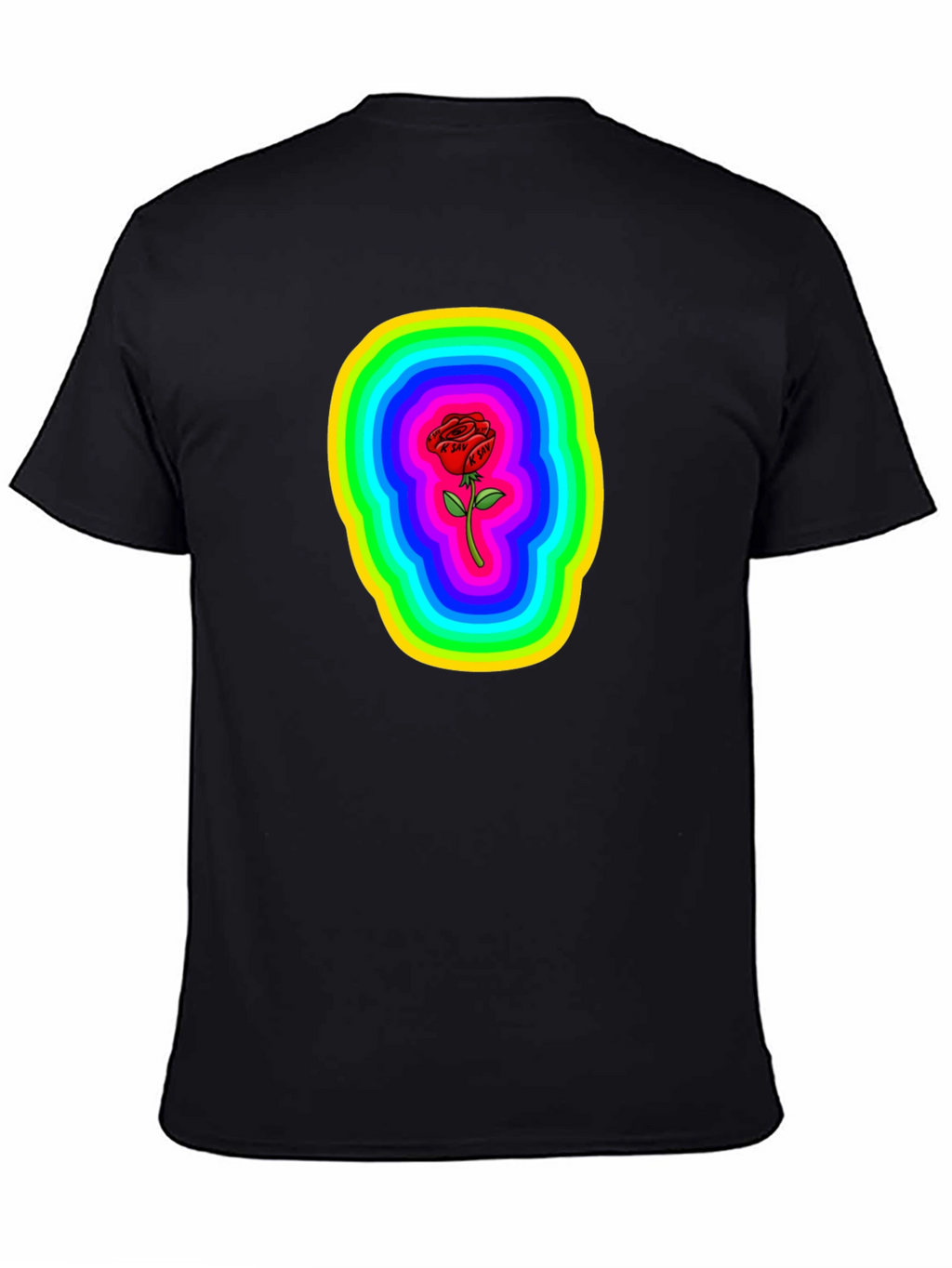 Rainbow Rose Graphic Black T-Shirt