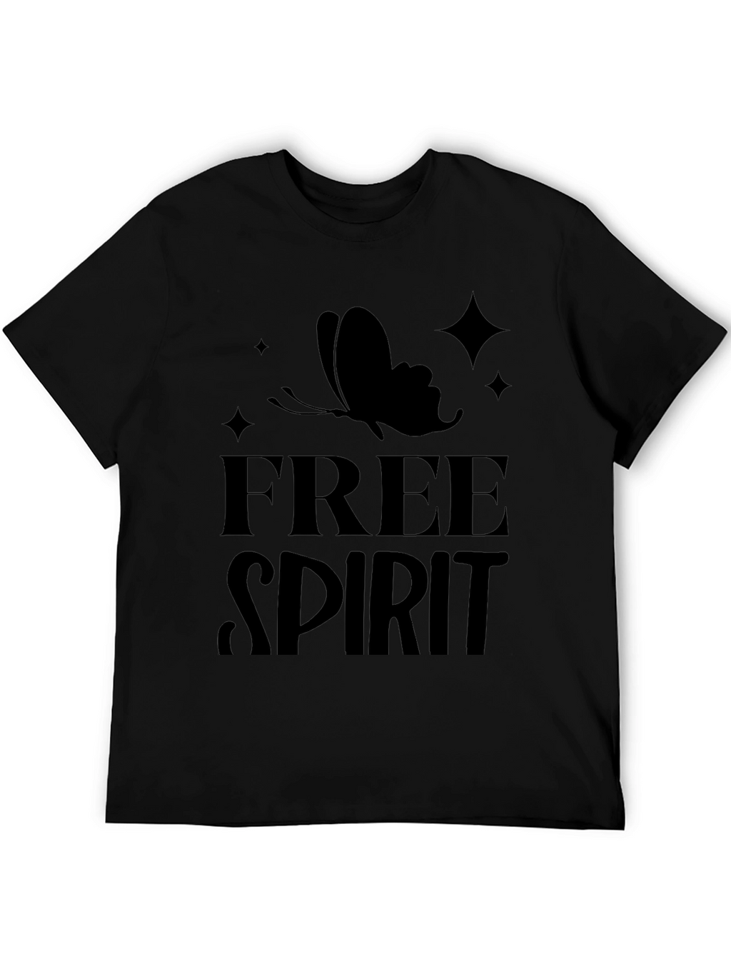 Free Spirit Butterfly Graphic Tee - Black Cotton Casual