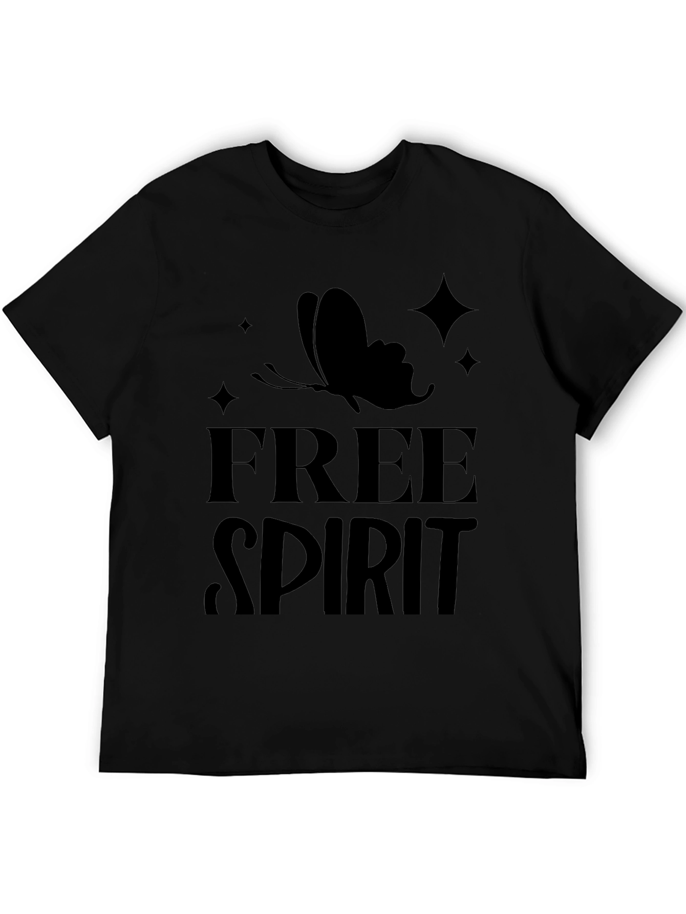 Free Spirit Butterfly Graphic Tee - Black Cotton Casual
