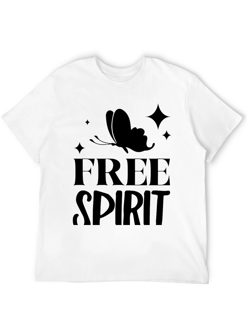 Free Spirit Butterfly Graphic Tee - Black Cotton Casual