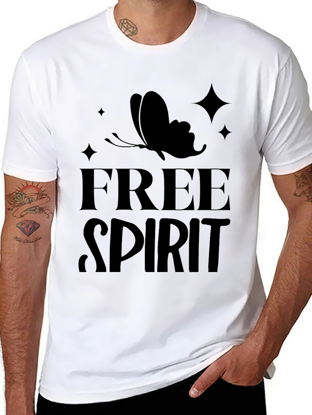 Free Spirit Butterfly Graphic Tee - Black Cotton Casual