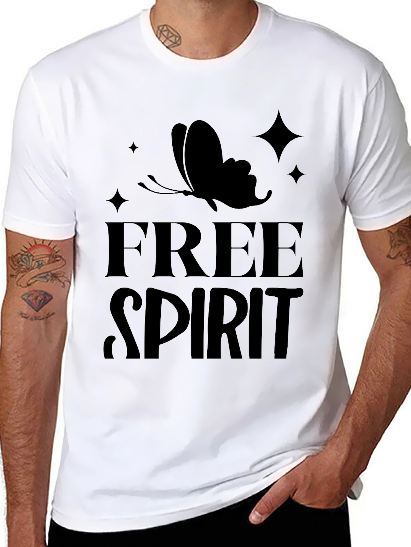 Free Spirit Butterfly Graphic Tee - Black Cotton Casual