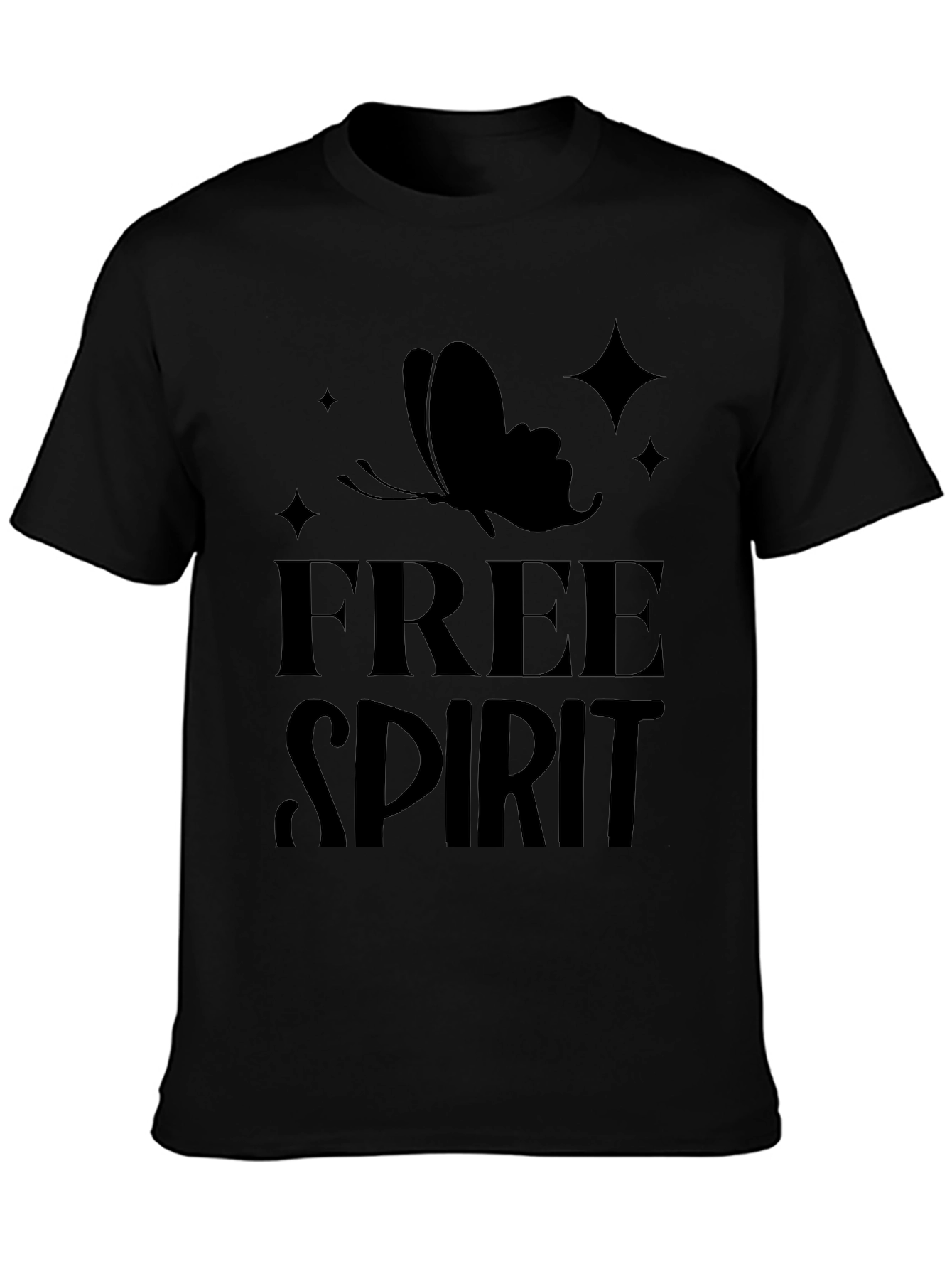Free Spirit Butterfly Graphic Tee - Black Cotton Casual