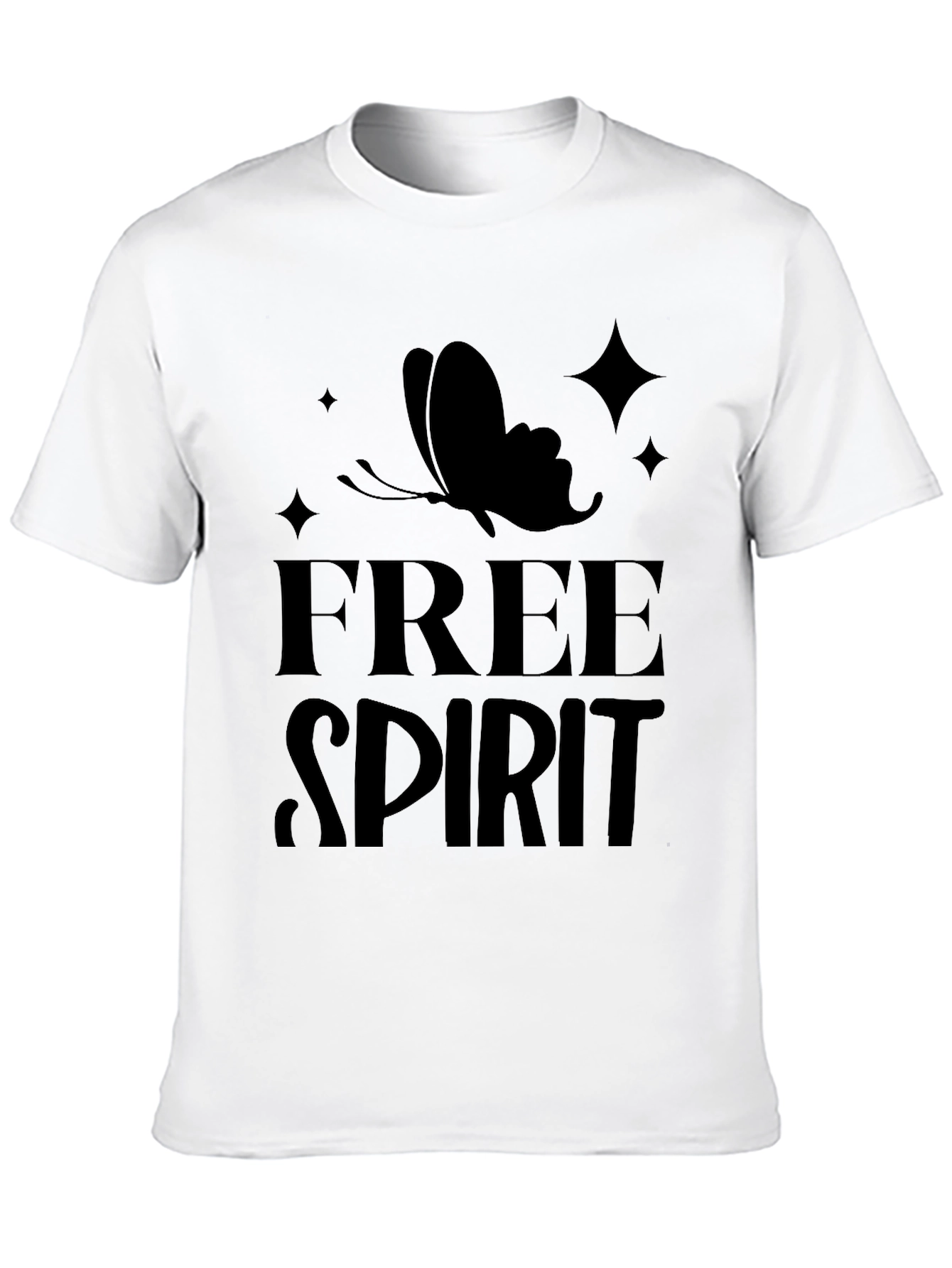 Free Spirit Butterfly Graphic Tee - Black Cotton Casual