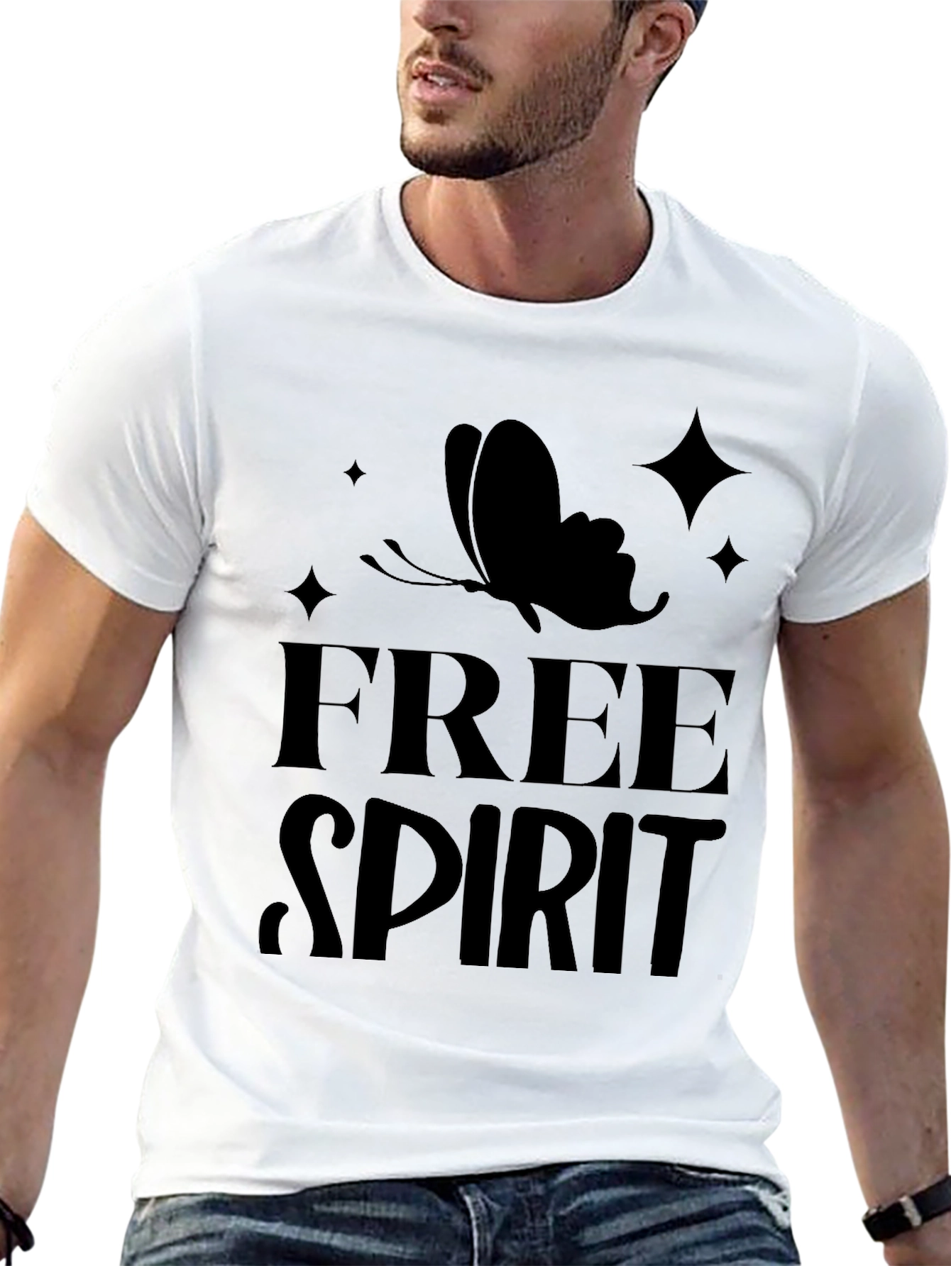 Free Spirit Butterfly Graphic Tee - Black Cotton Casual