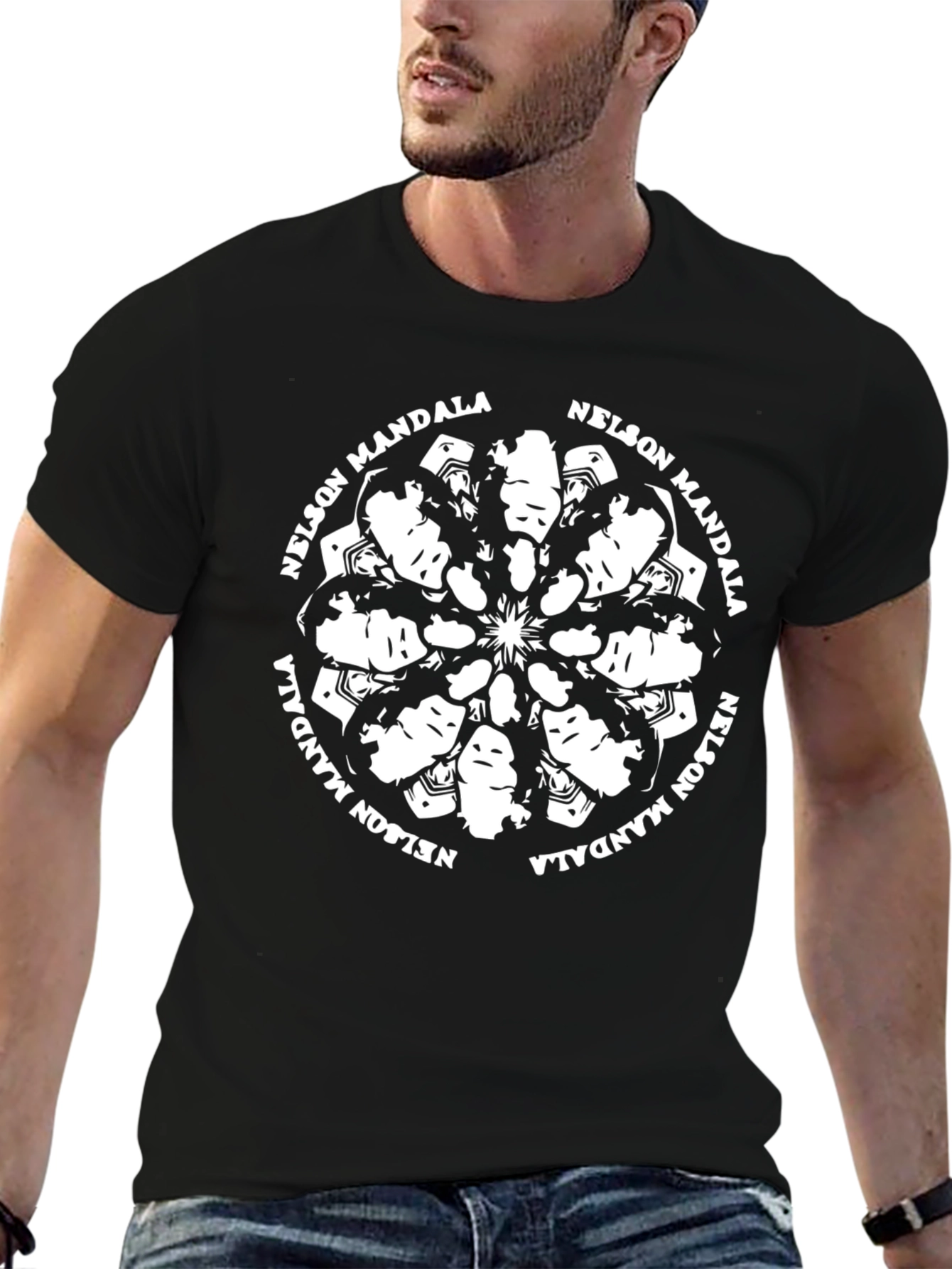 Nelson Mandela Mandala Graphic Tee - Black Cotton T-Shirt