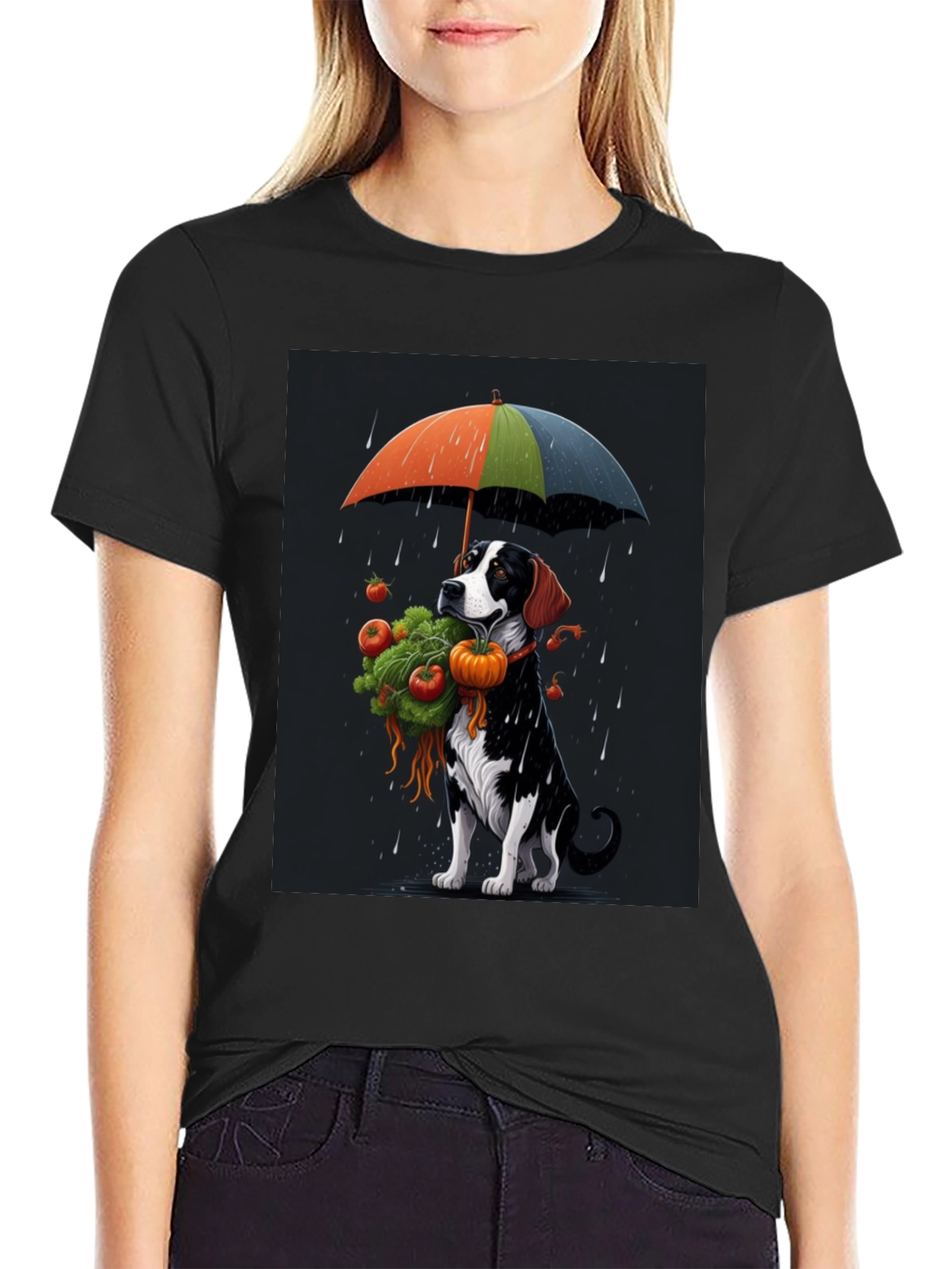 Dog Umbrella T-Shirt - Artistic Graphic Tee