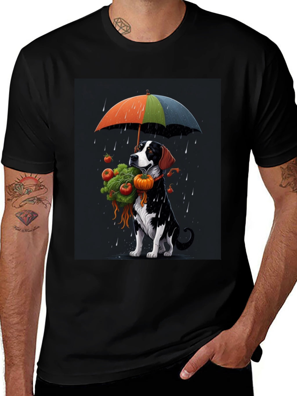Dog Umbrella T-Shirt - Artistic Graphic Tee
