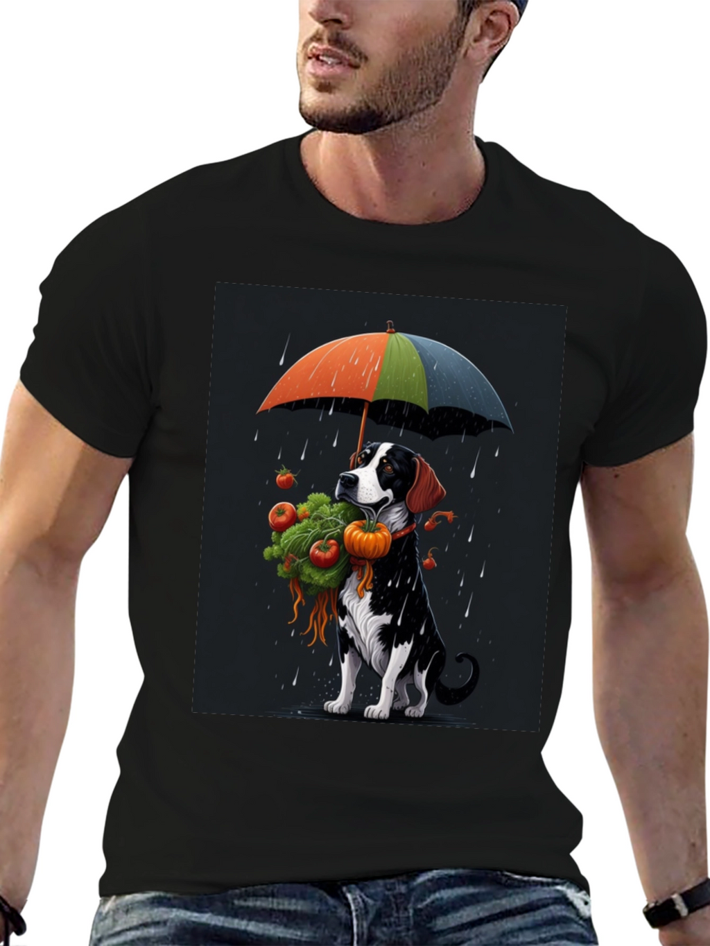Dog Umbrella T-Shirt - Artistic Graphic Tee