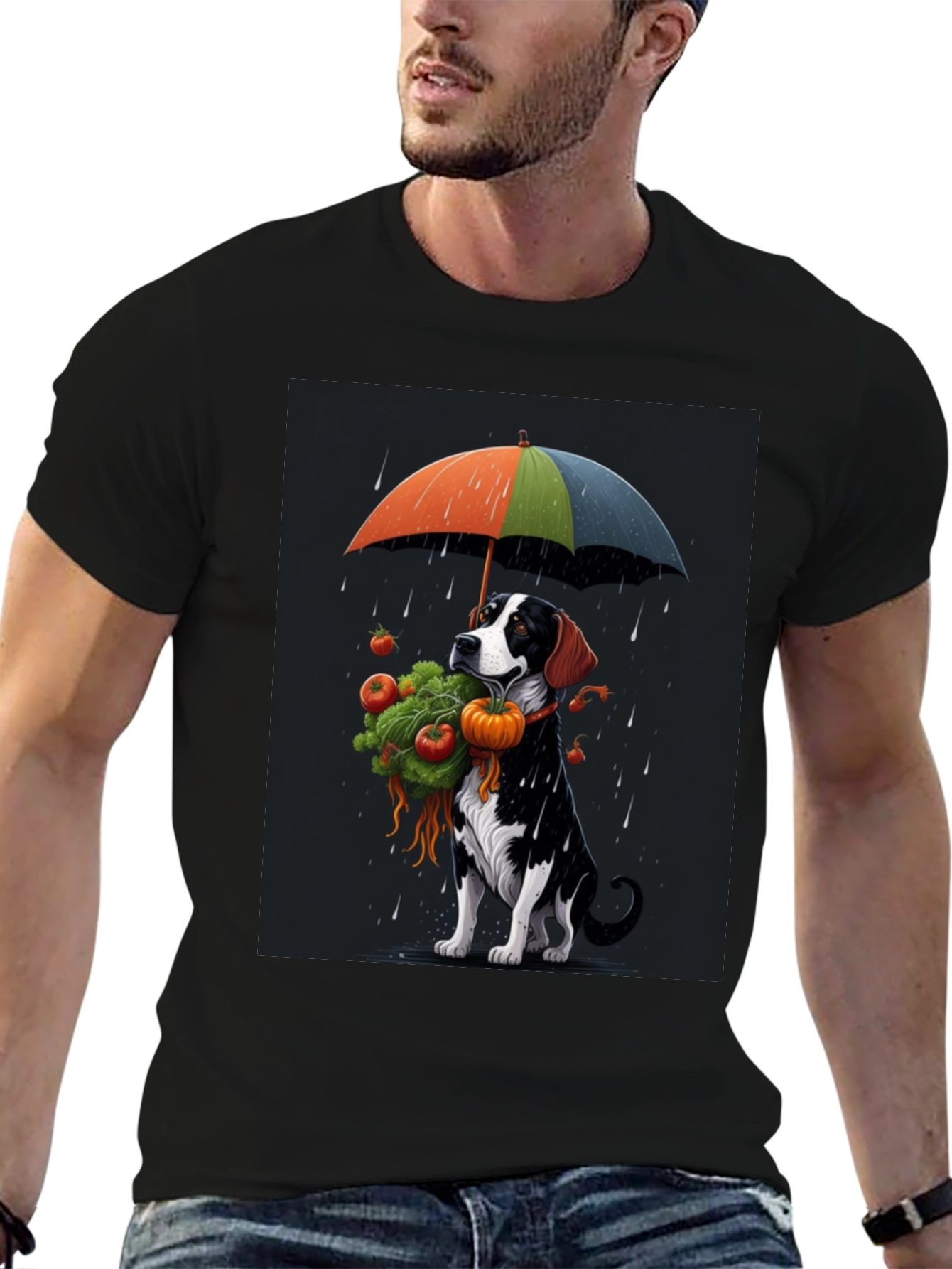 Dog Umbrella T-Shirt - Artistic Graphic Tee