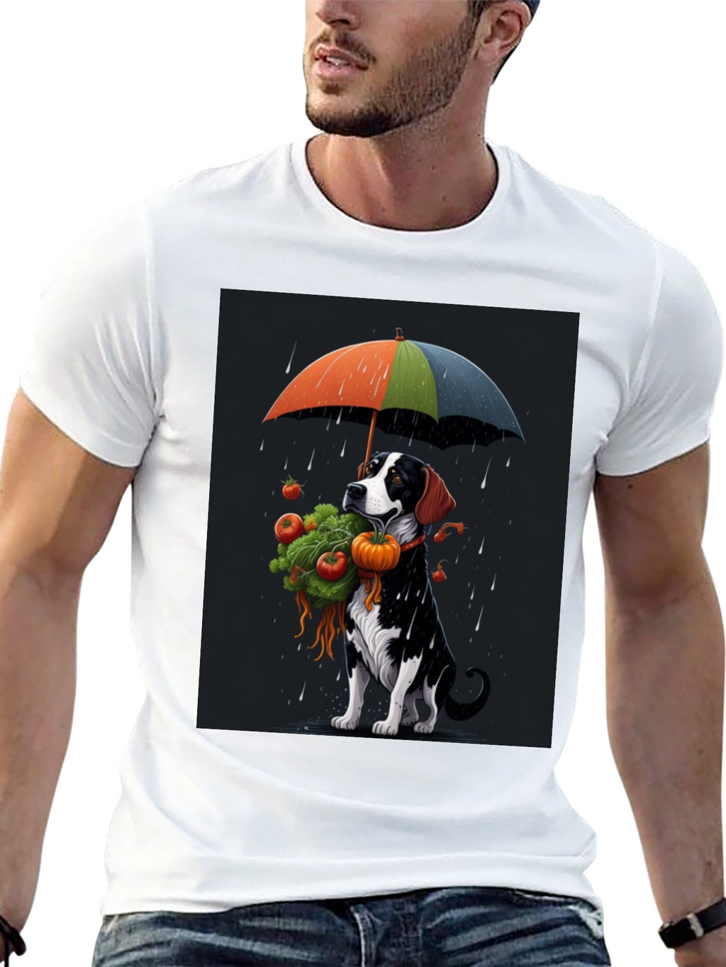 Dog Umbrella T-Shirt - Artistic Graphic Tee