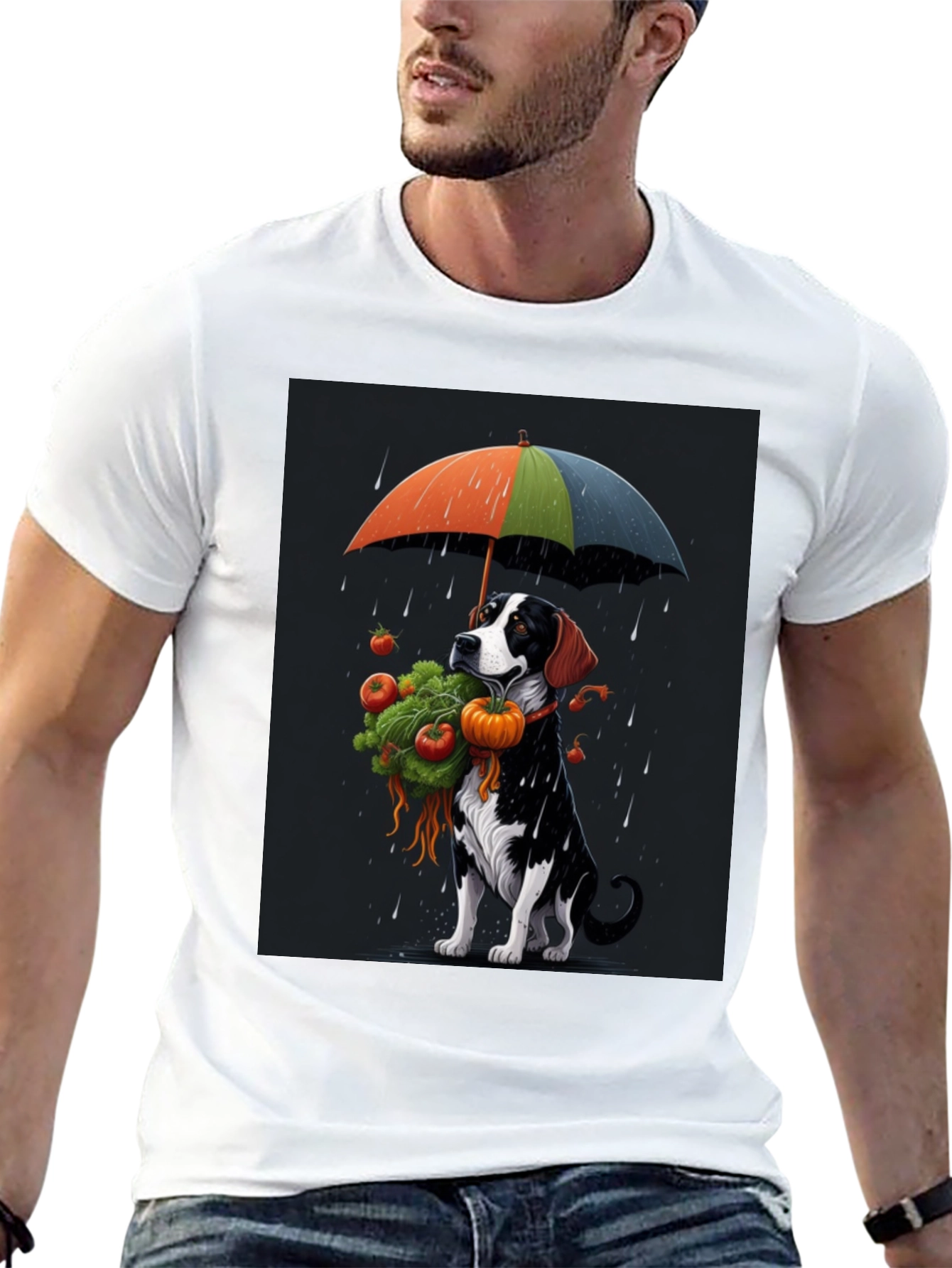 Dog Umbrella T-Shirt - Artistic Graphic Tee