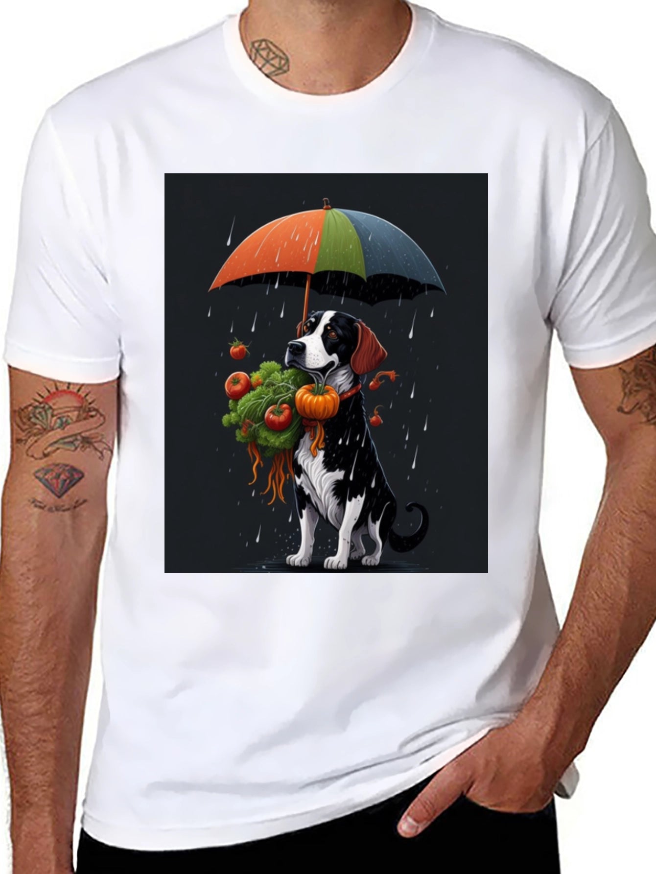 Dog Umbrella T-Shirt - Artistic Graphic Tee