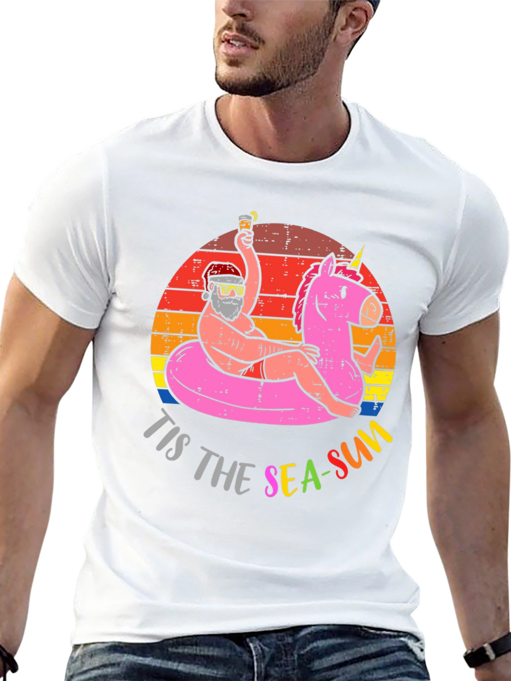 Tis The Sea-Sun Santa Unicorn T-Shirt