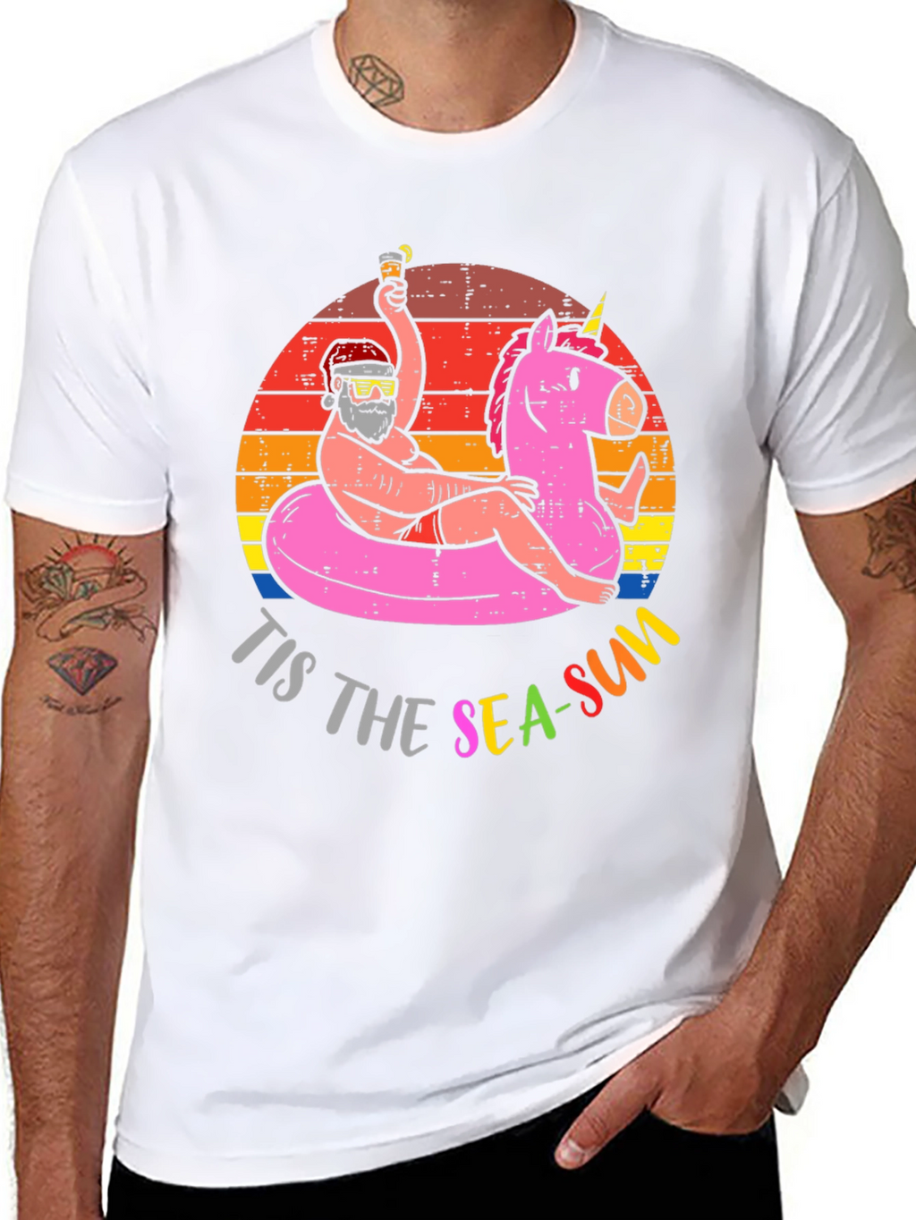 Tis The Sea-Sun Santa Unicorn T-Shirt