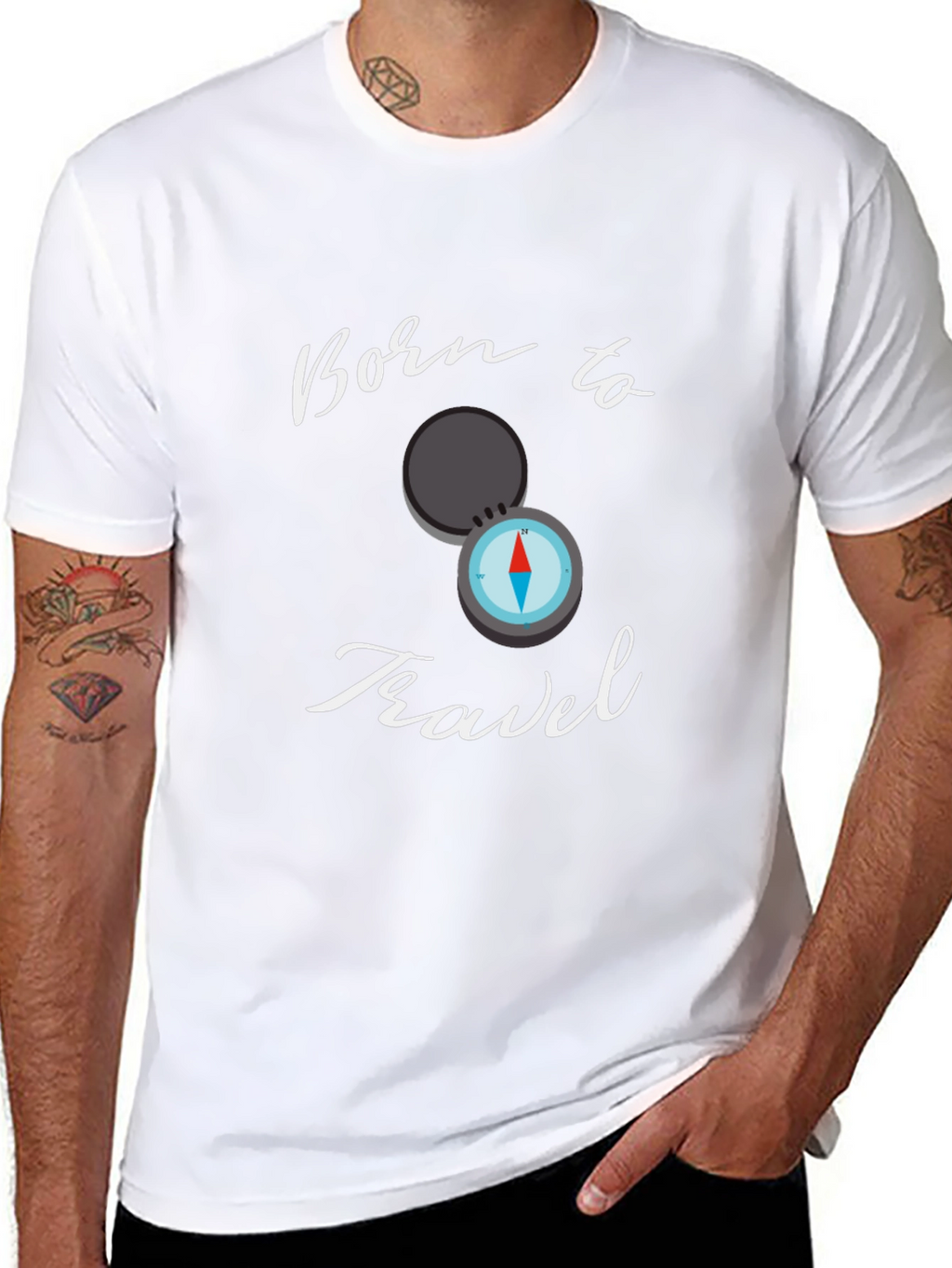 Born To Travel Black T-Shirt Compass Graphic Design