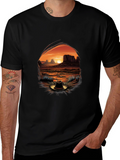 Western Sunset Cowboy Hat Graphic Tee - Black