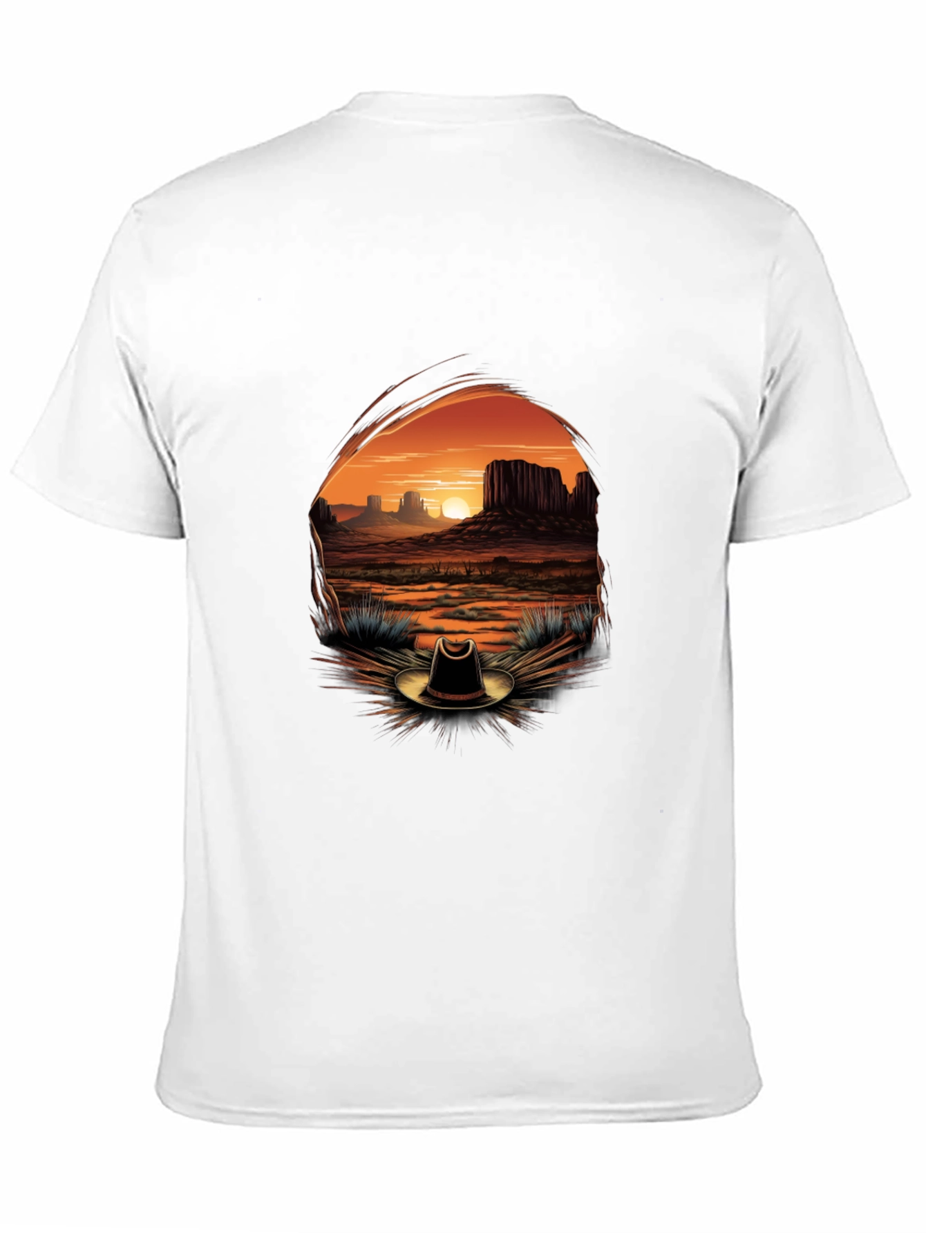 Western Sunset Cowboy Hat Graphic Tee - Black
