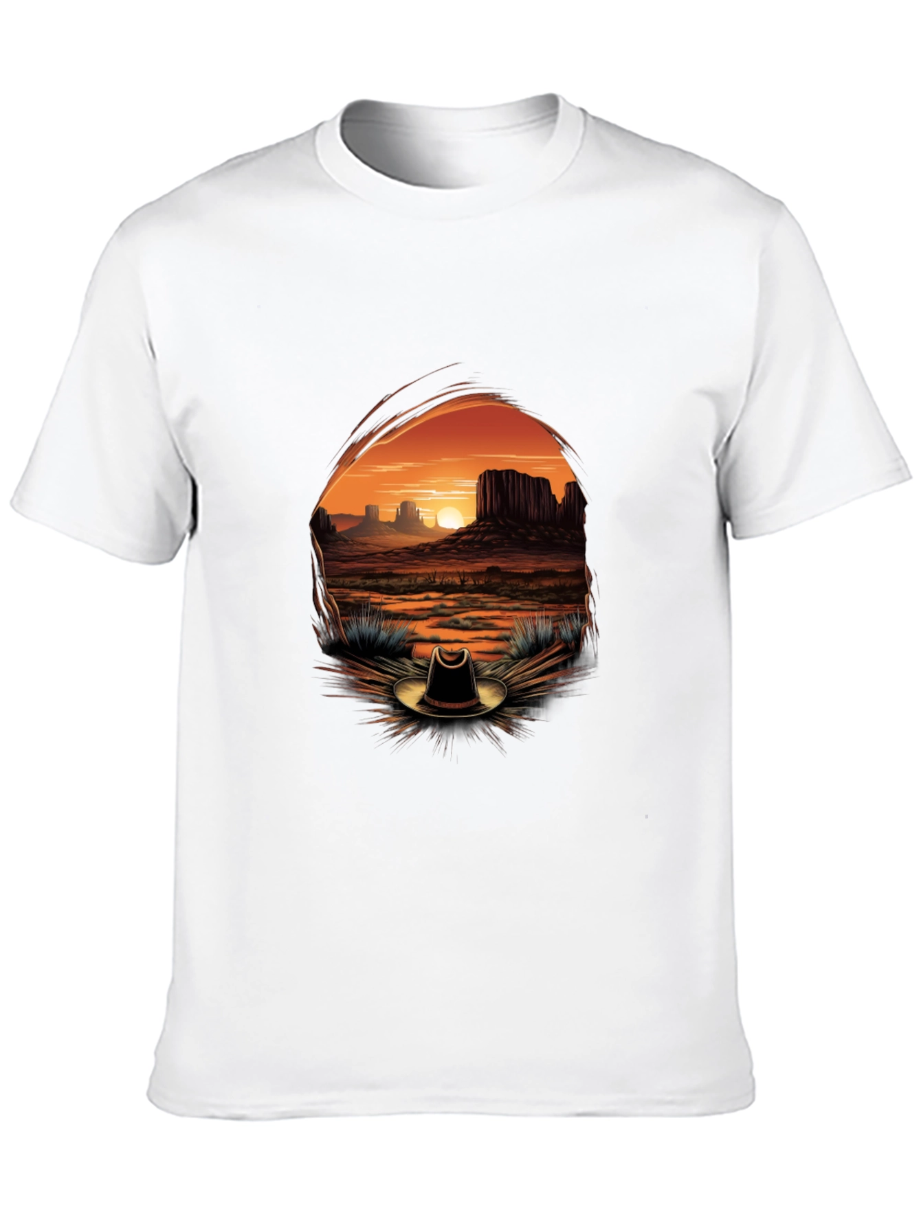 Western Sunset Cowboy Hat Graphic Tee - Black