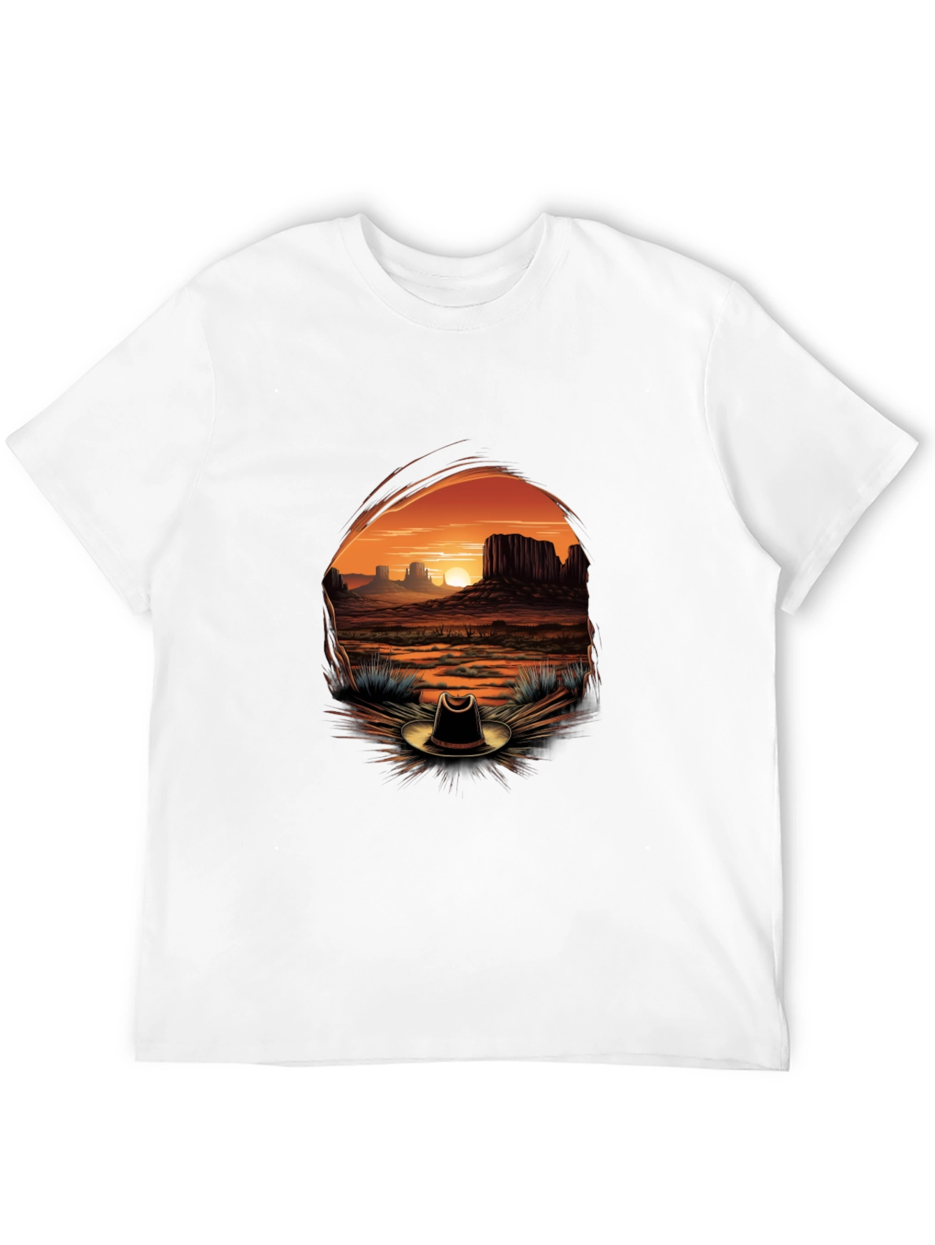 Western Sunset Cowboy Hat Graphic Tee - Black