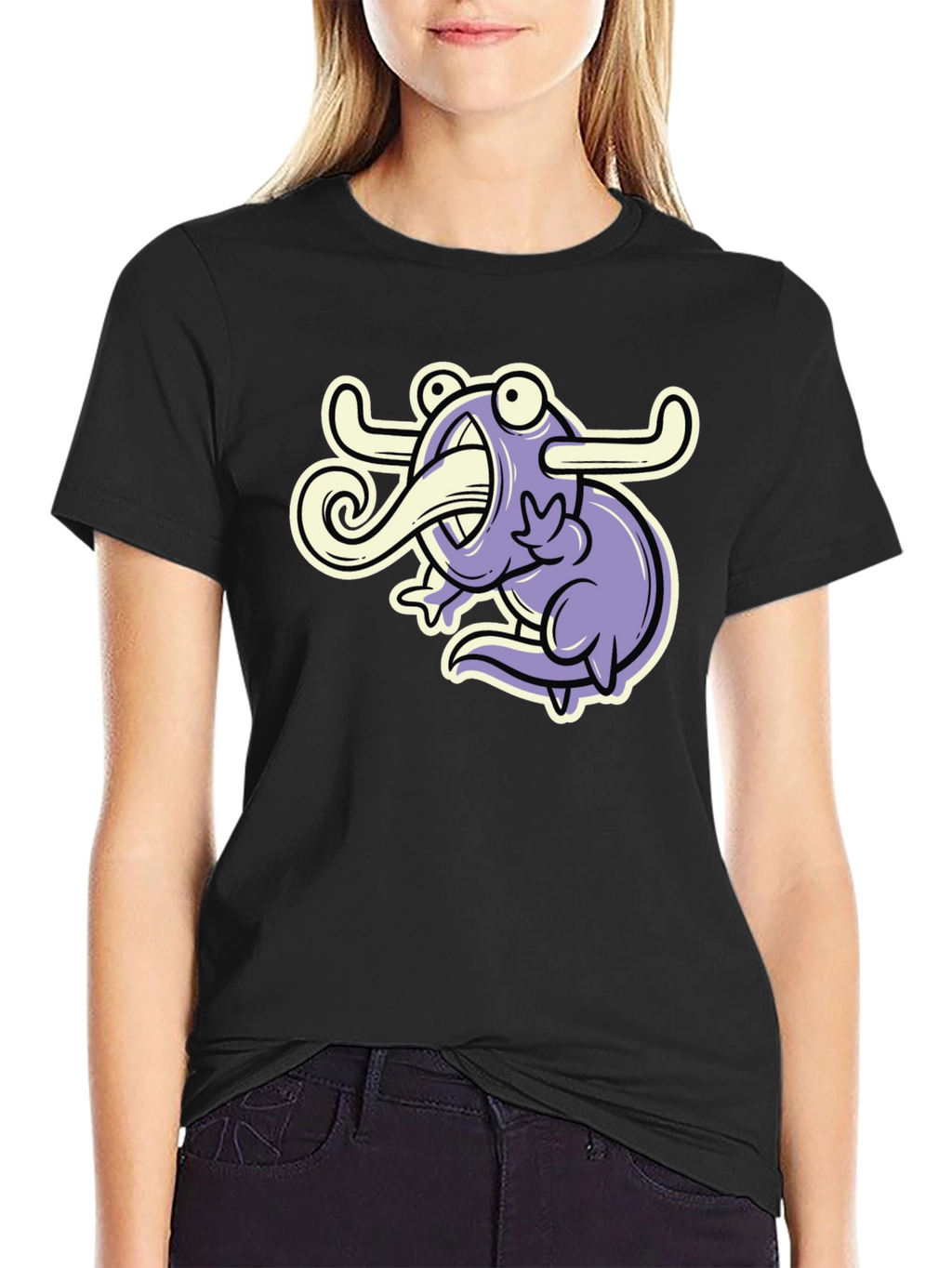 Cartoon Monster Graphic Tee - Black