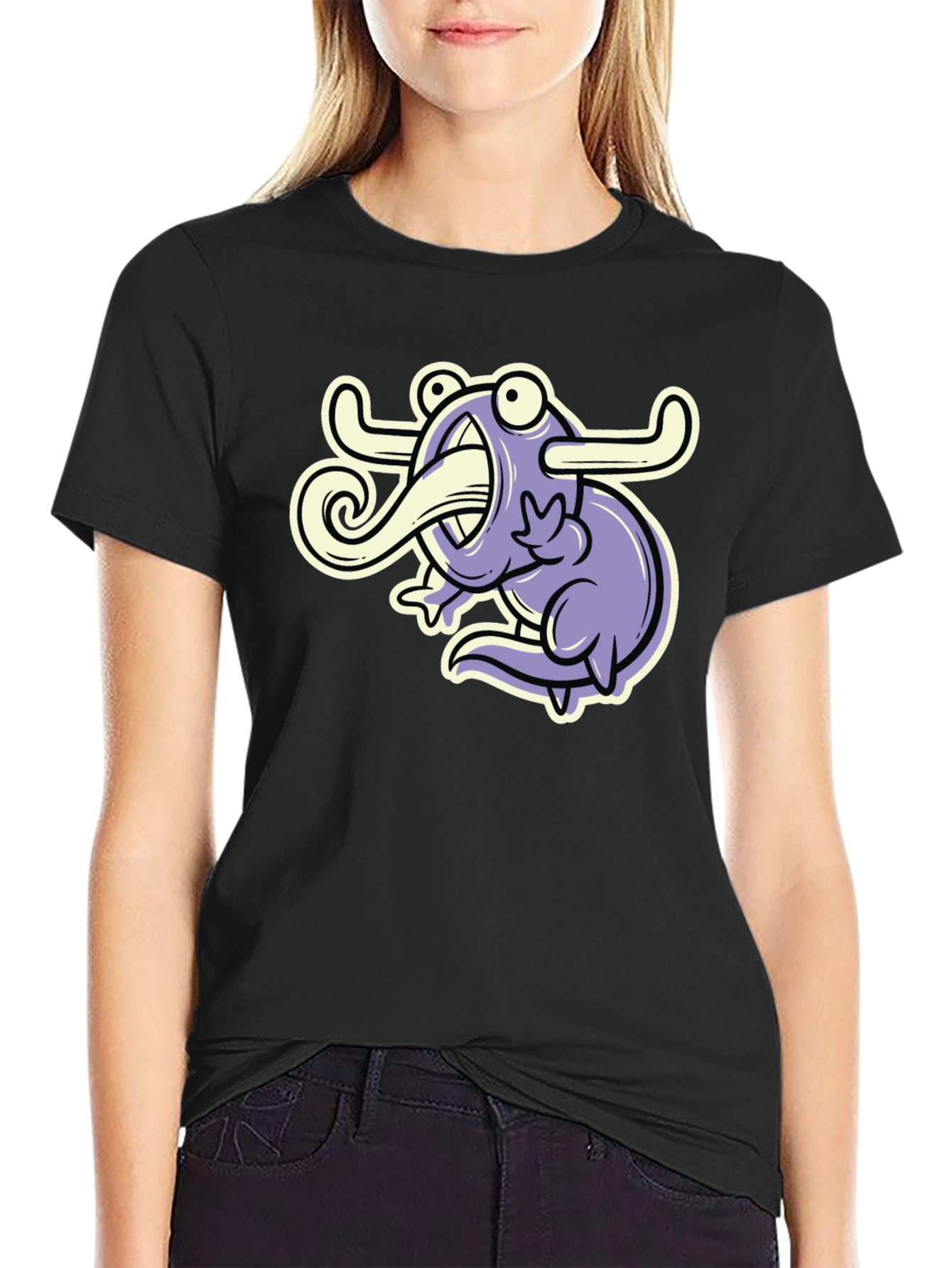Cartoon Monster Graphic Tee - Black
