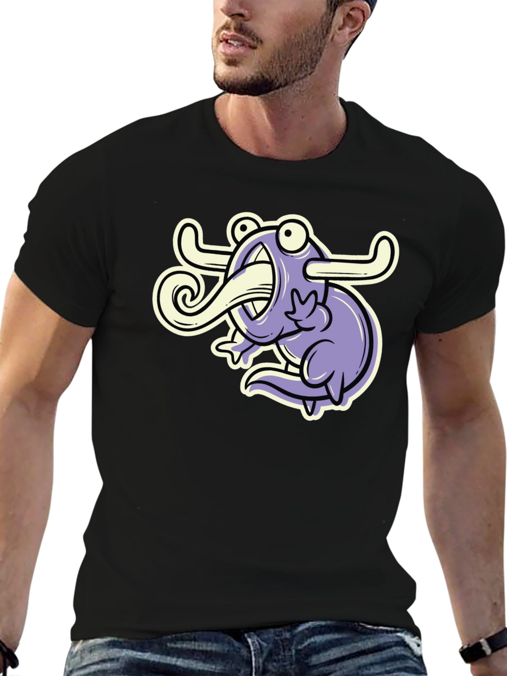 Cartoon Monster Graphic Tee - Black