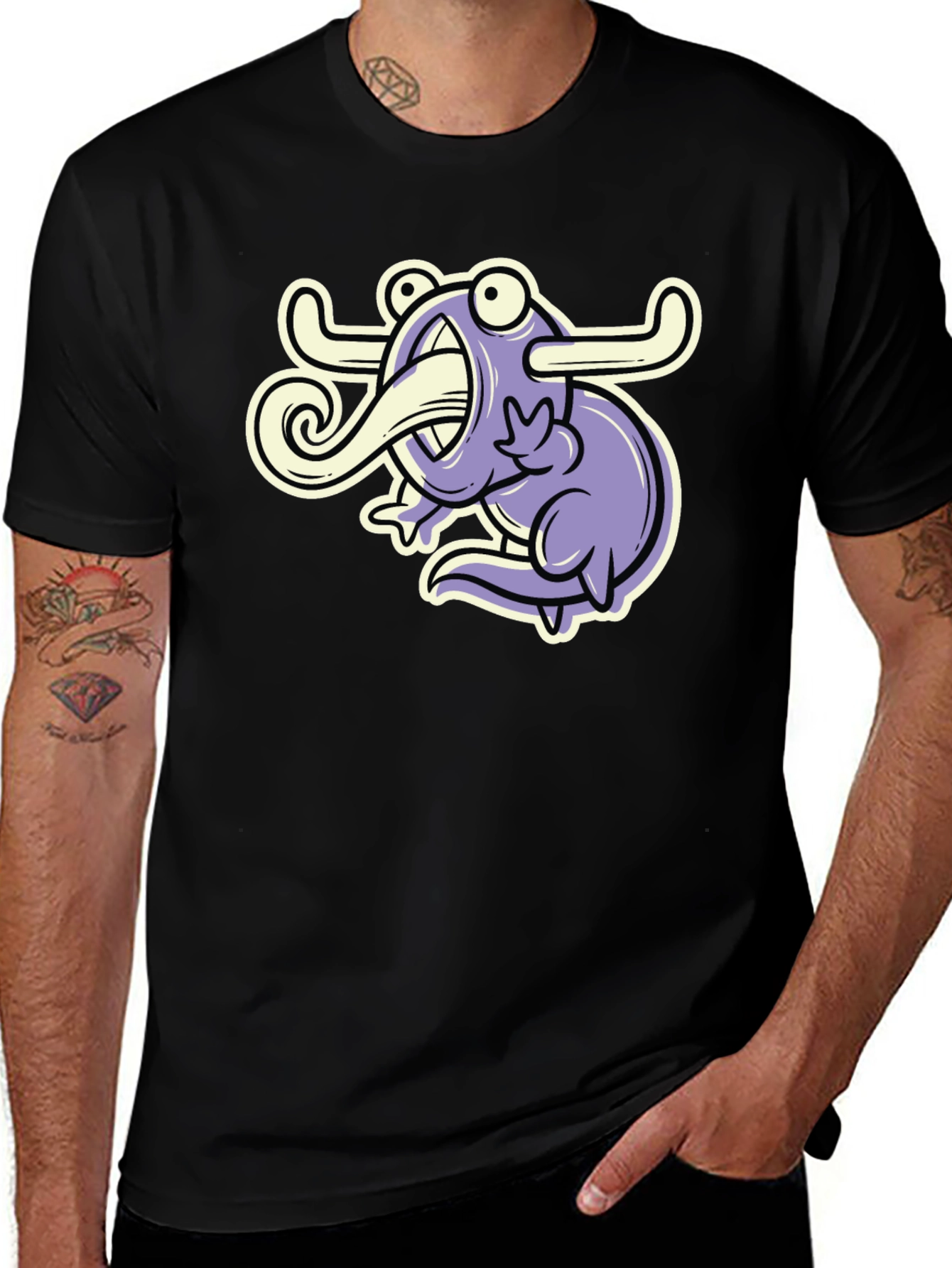 Cartoon Monster Graphic Tee - Black