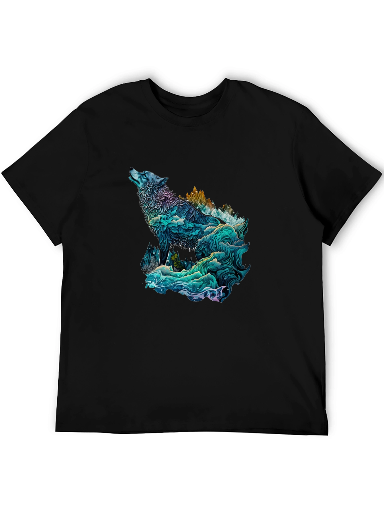 Wolf Mountain Graphic Tee - Nature Inspired Black T-Shirt