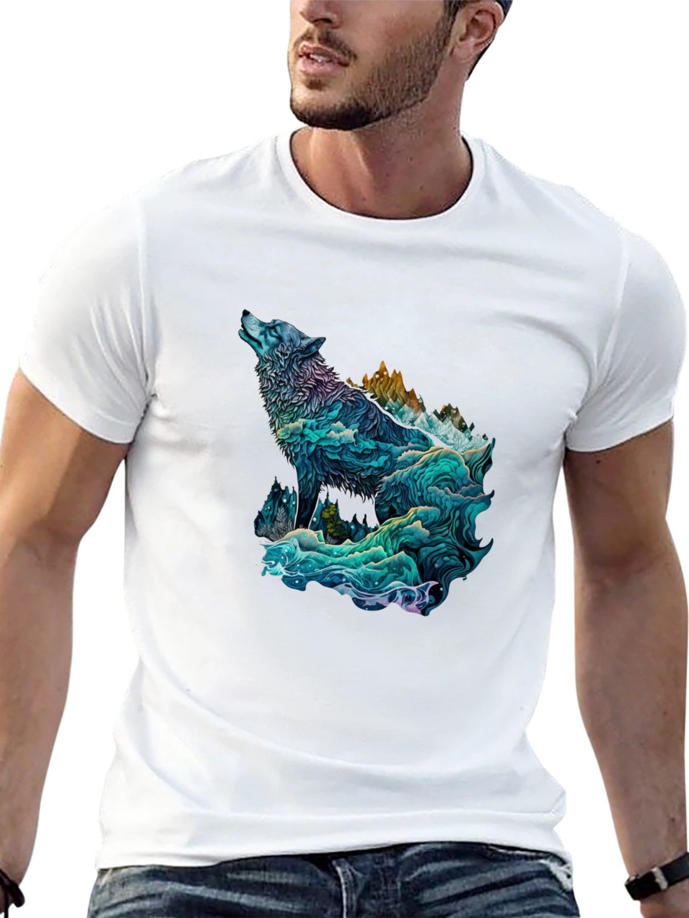 Wolf Mountain Graphic Tee - Nature Inspired Black T-Shirt