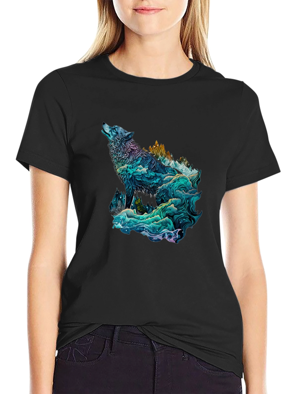 Wolf Mountain Graphic Tee - Nature Inspired Black T-Shirt