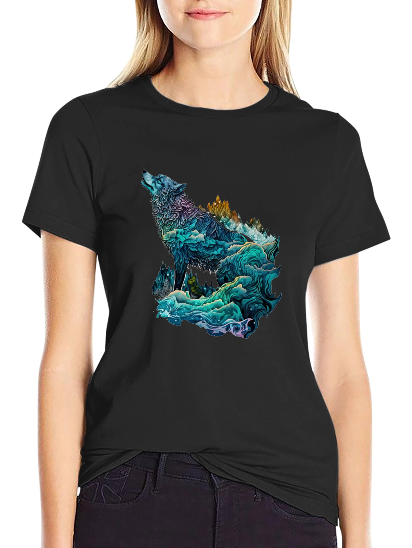 Wolf Mountain Graphic Tee - Nature Inspired Black T-Shirt