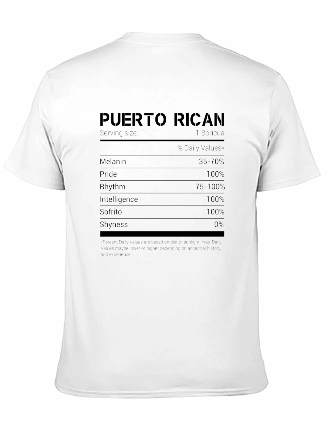 Puerto Rican Nutrition Facts Novelty T-Shirt