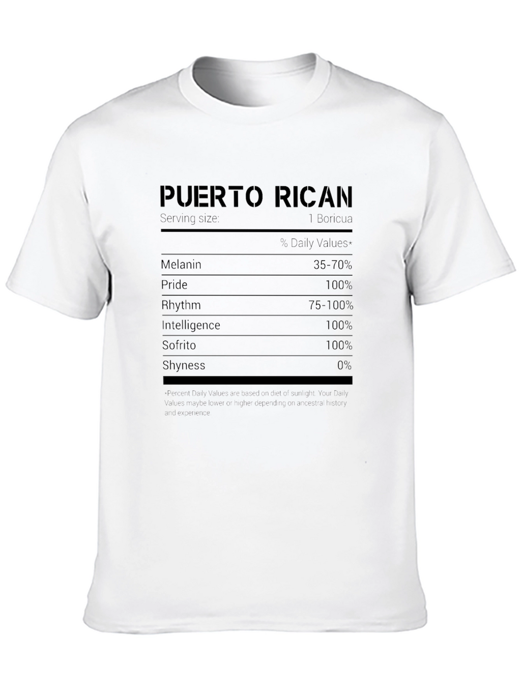 Puerto Rican Nutrition Facts Novelty T-Shirt