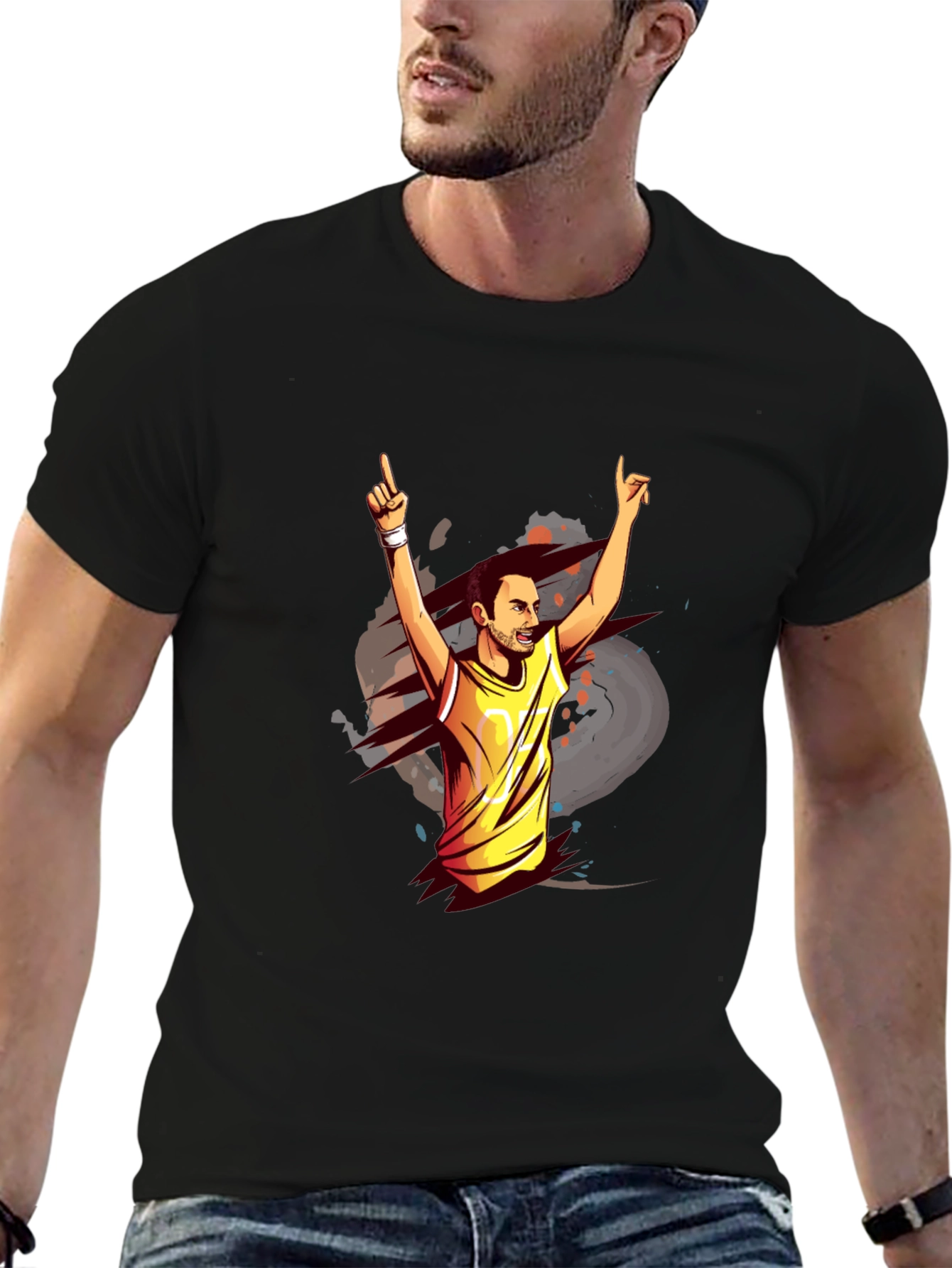 Black T-Shirt with Graphic Man Design