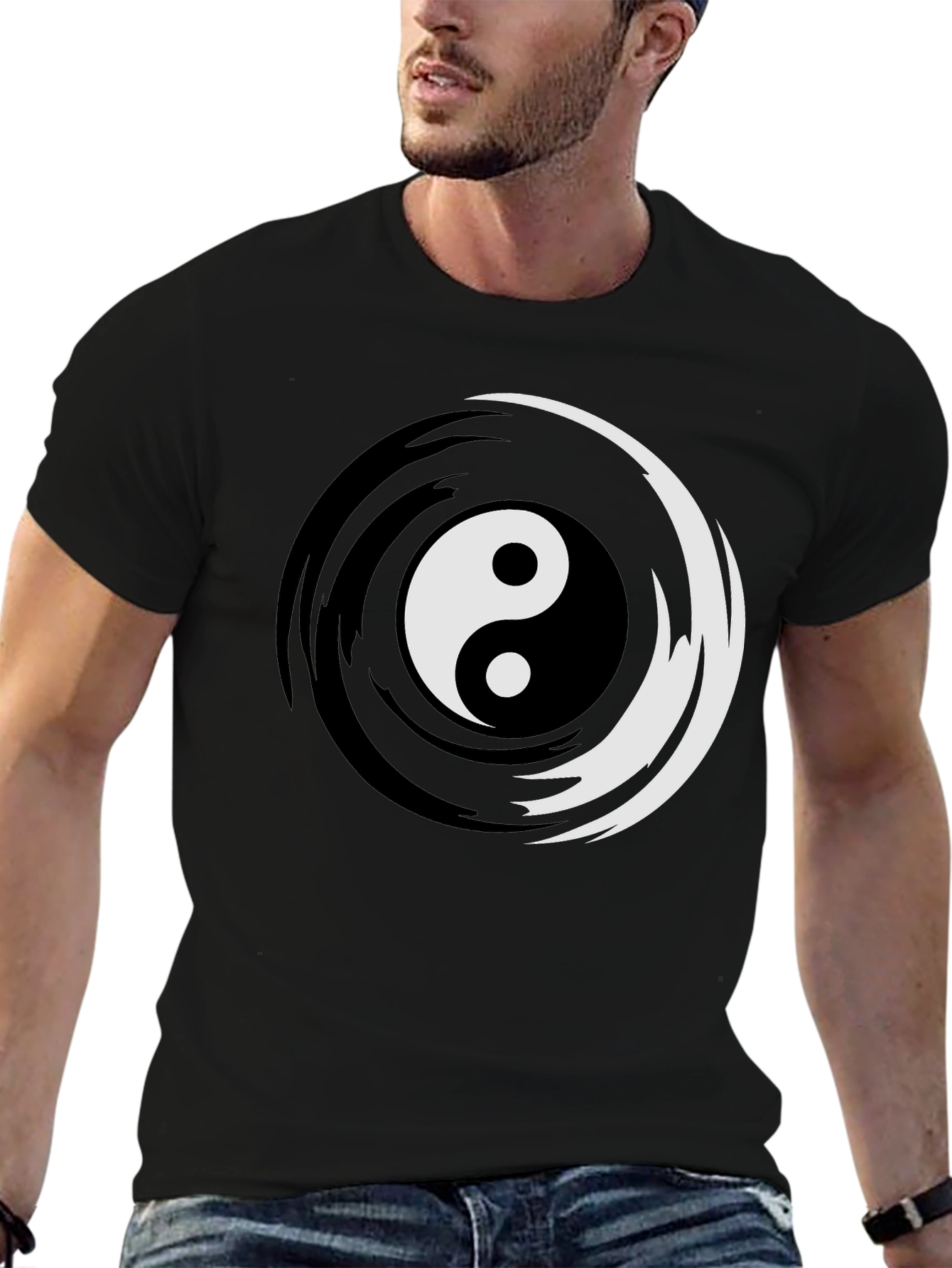 Yin Yang Graphic Tee - Mens Black Crew Neck T-Shirt