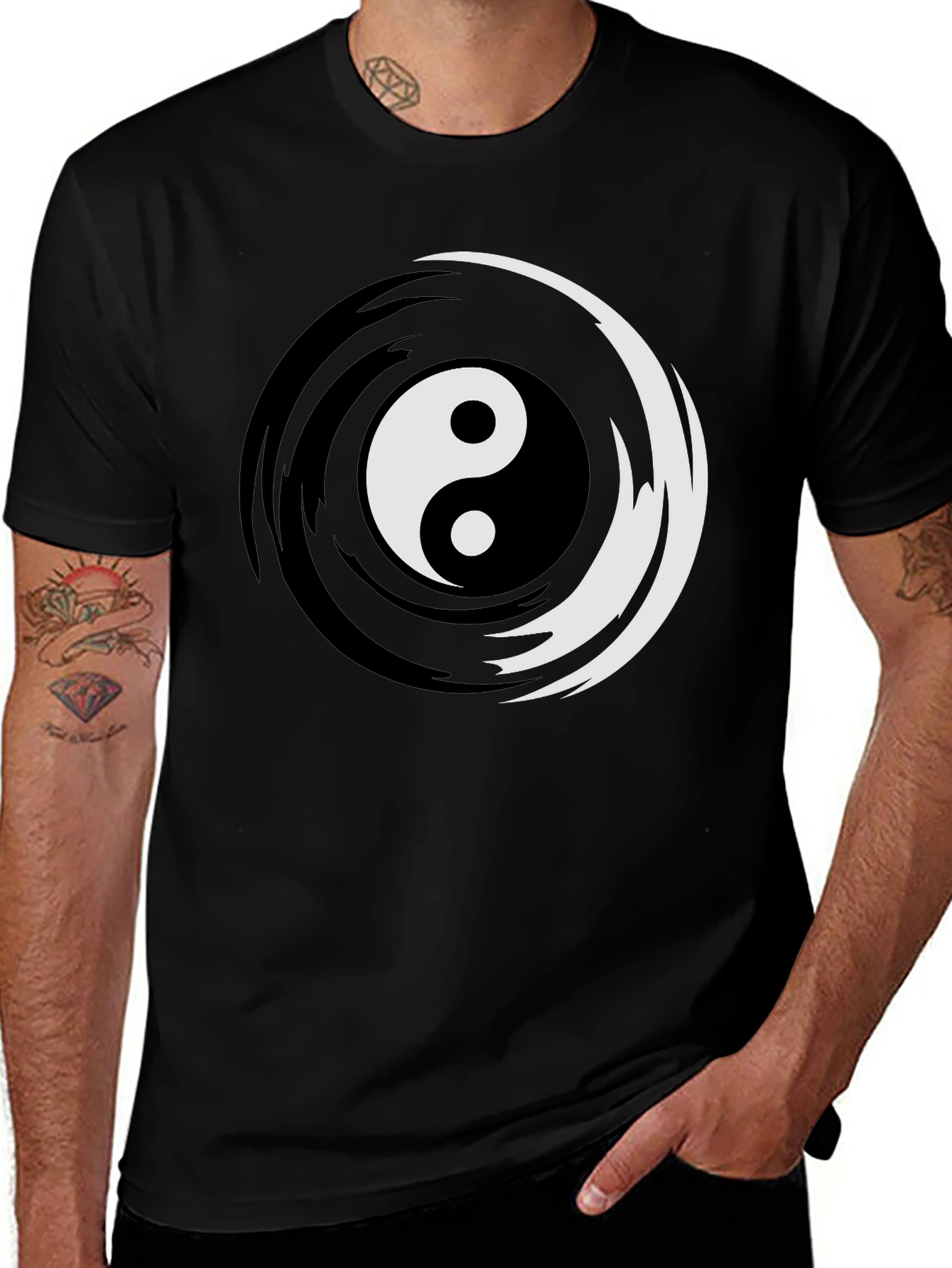 Yin Yang Graphic Tee - Mens Black Crew Neck T-Shirt