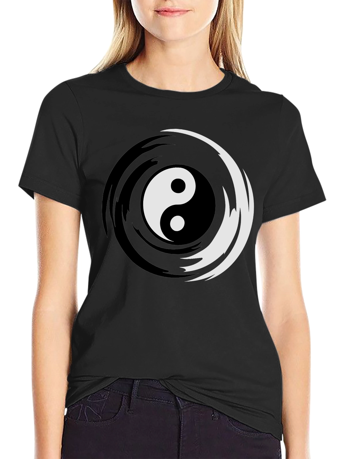 Yin Yang Graphic Tee - Mens Black Crew Neck T-Shirt