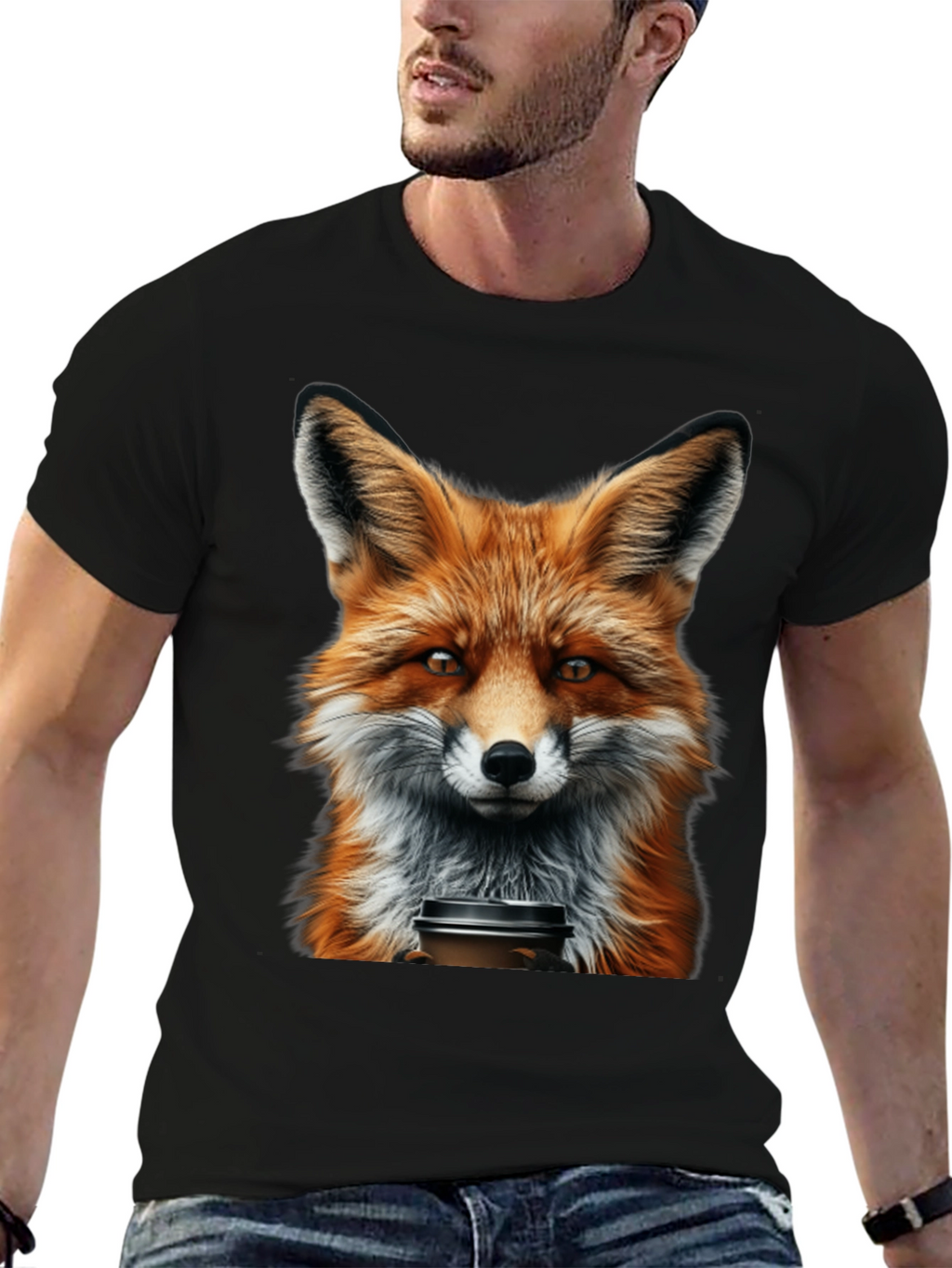 Fox with Coffee T-Shirt - Unique Animal Graphic Tee