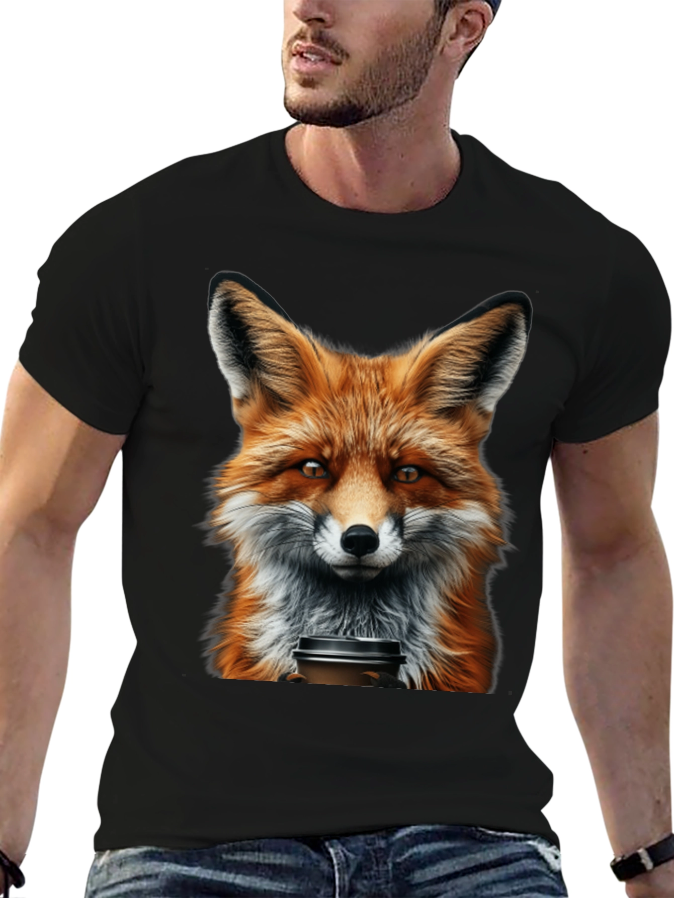 Fox with Coffee T-Shirt - Unique Animal Graphic Tee