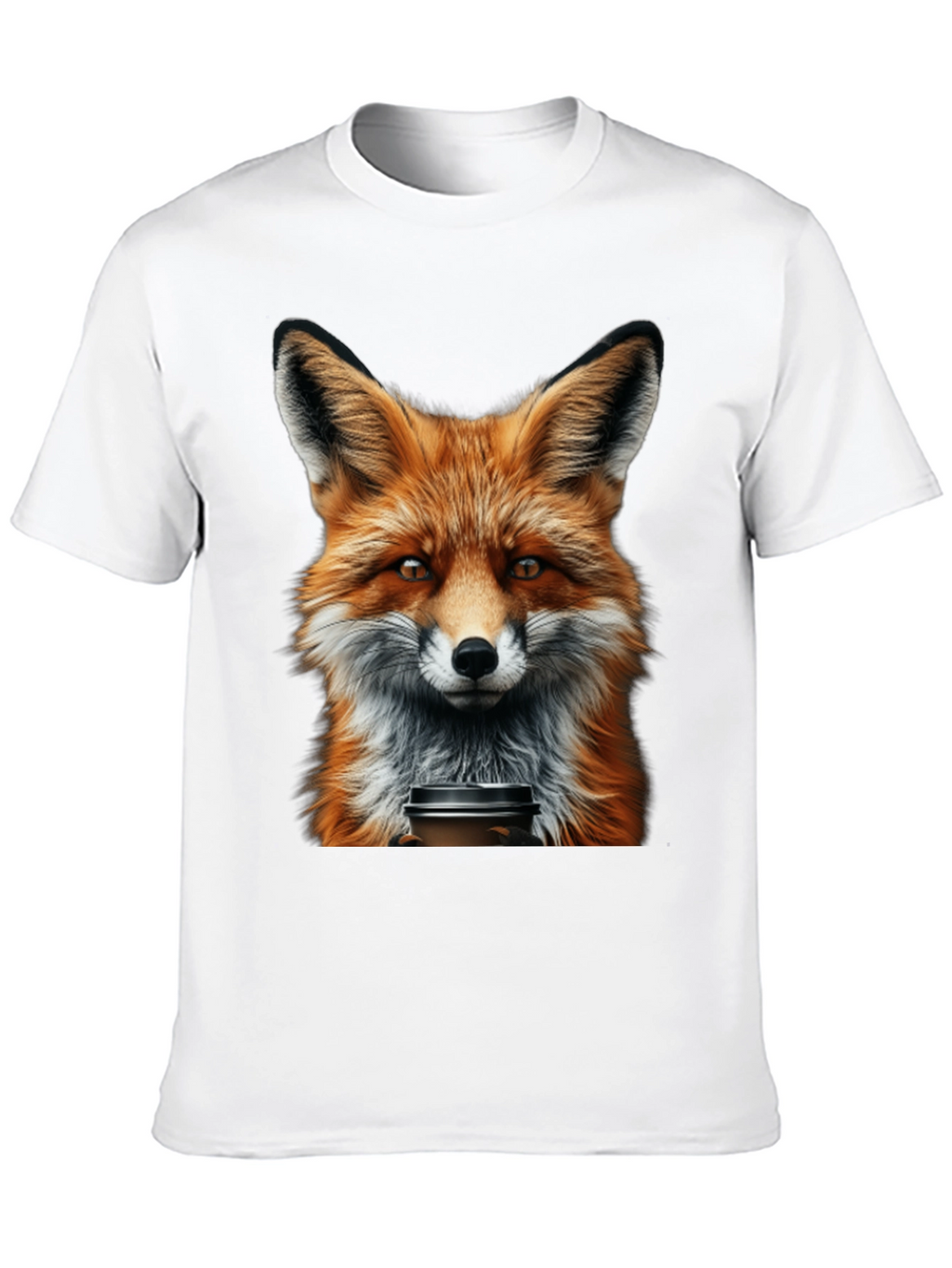 Fox with Coffee T-Shirt - Unique Animal Graphic Tee