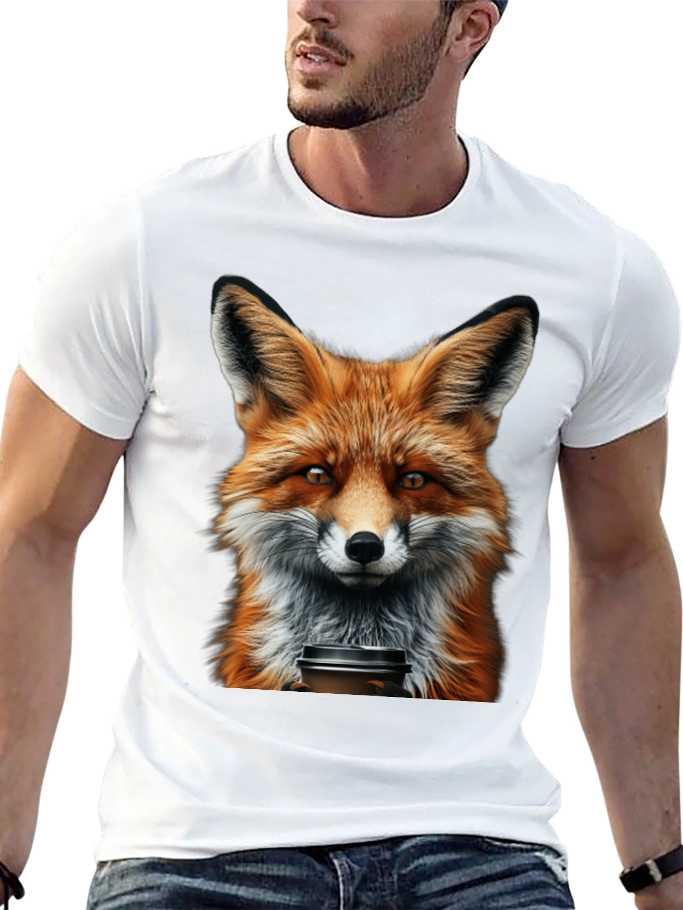 Fox with Coffee T-Shirt - Unique Animal Graphic Tee