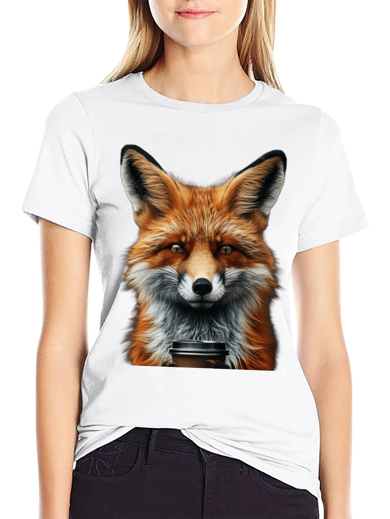 Fox with Coffee T-Shirt - Unique Animal Graphic Tee