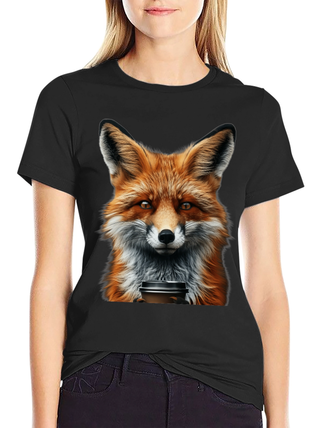 Fox with Coffee T-Shirt - Unique Animal Graphic Tee