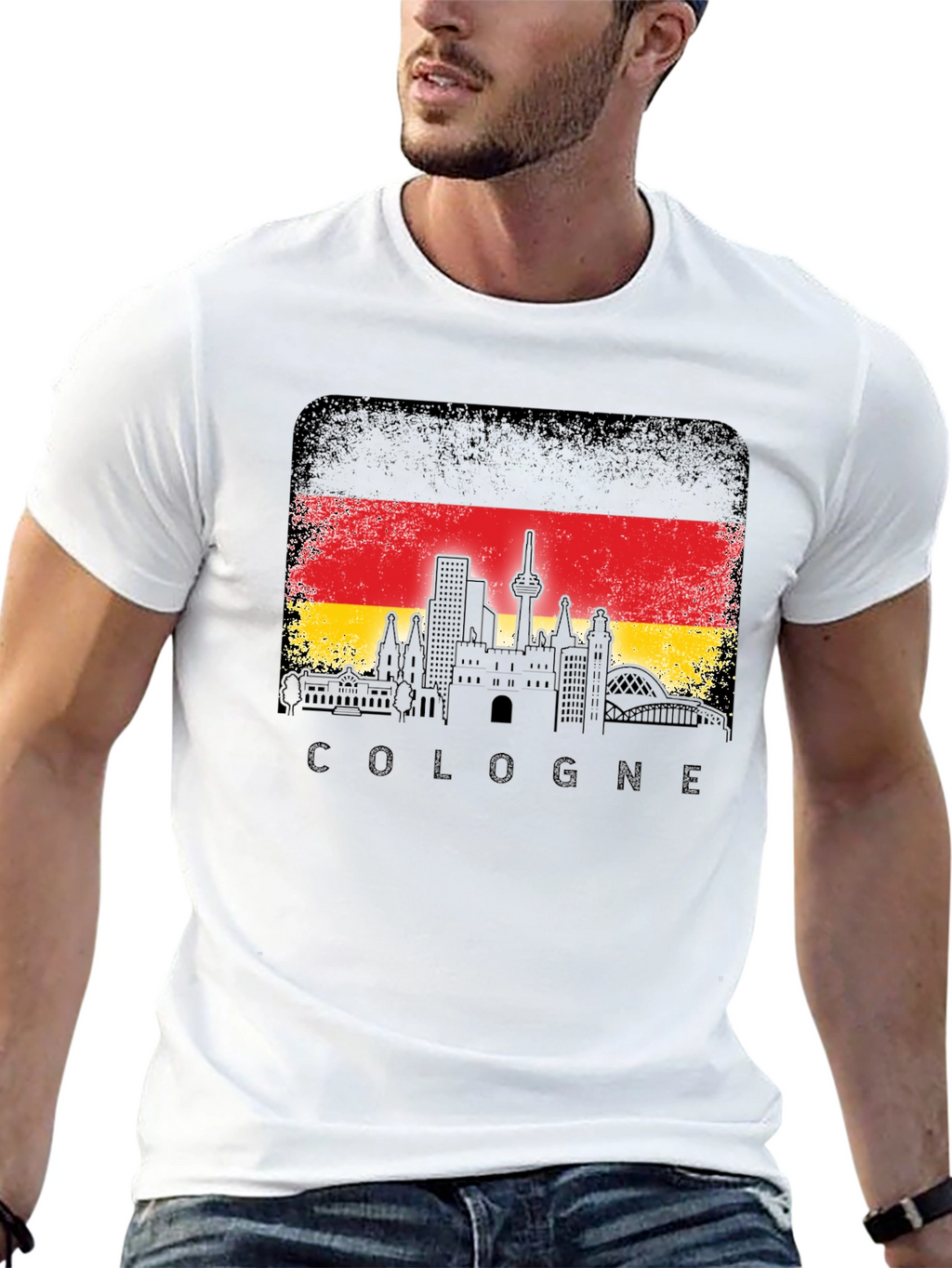 Cologne Germany Skyline Flag T-Shirt - Black