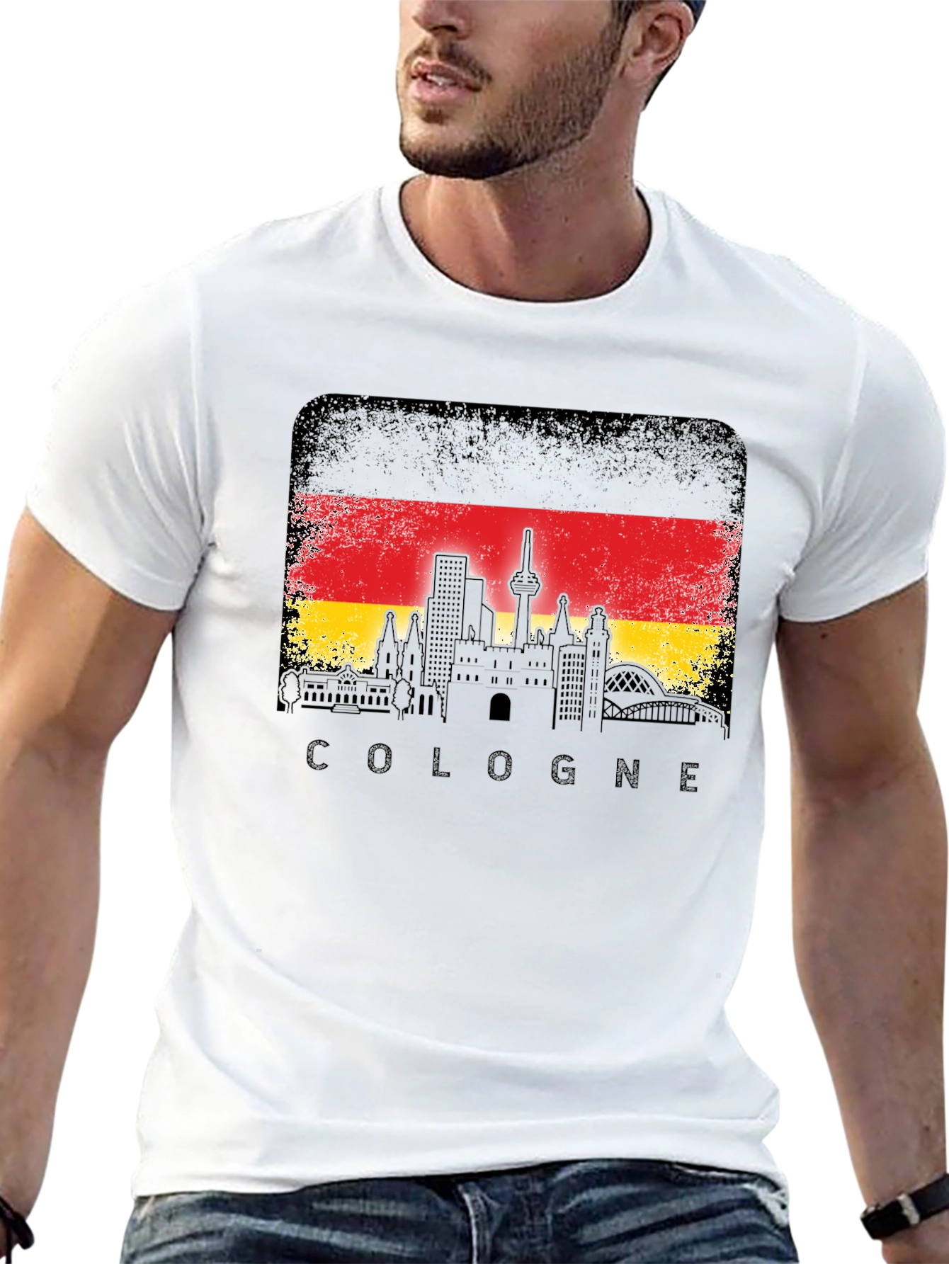 Cologne Germany Skyline Flag T-Shirt - Black
