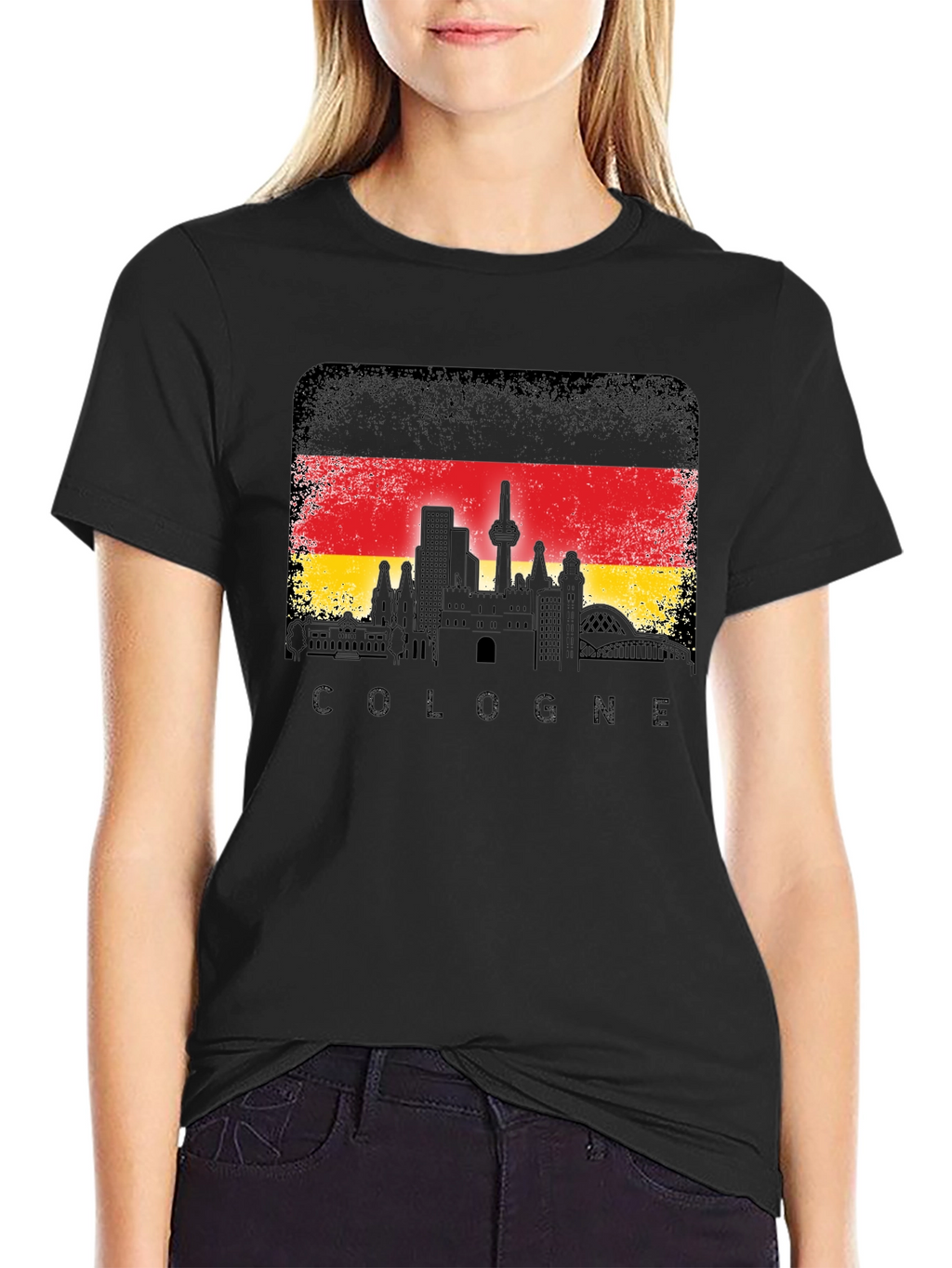 Cologne Germany Skyline Flag T-Shirt - Black
