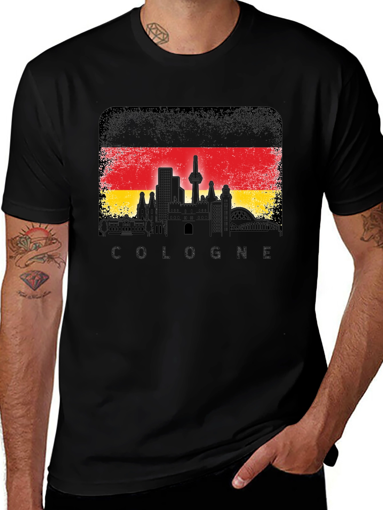 Cologne Germany Skyline Flag T-Shirt - Black